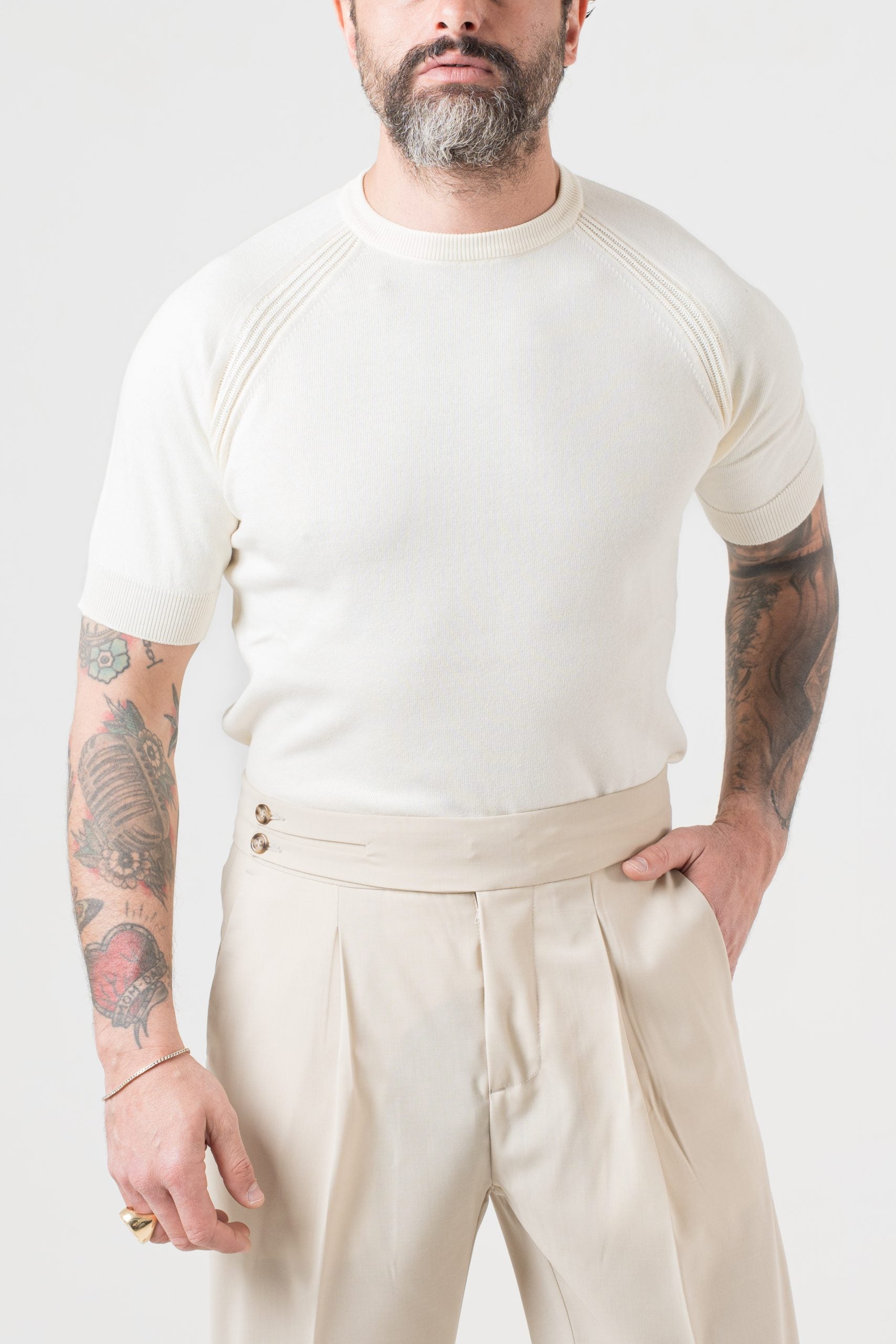 T-Shirt in Filo Manica Raglan Panna