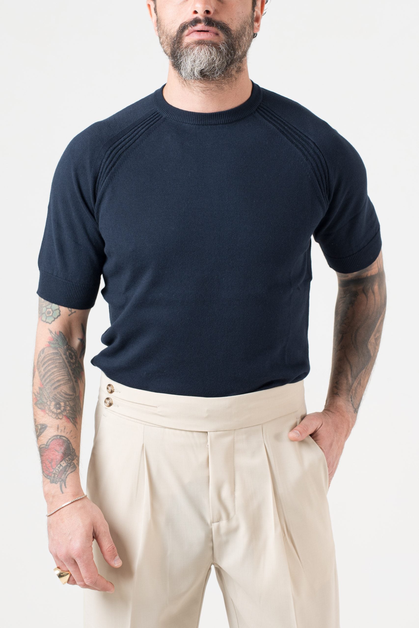 T-Shirt in Filo Manica Raglan Blu