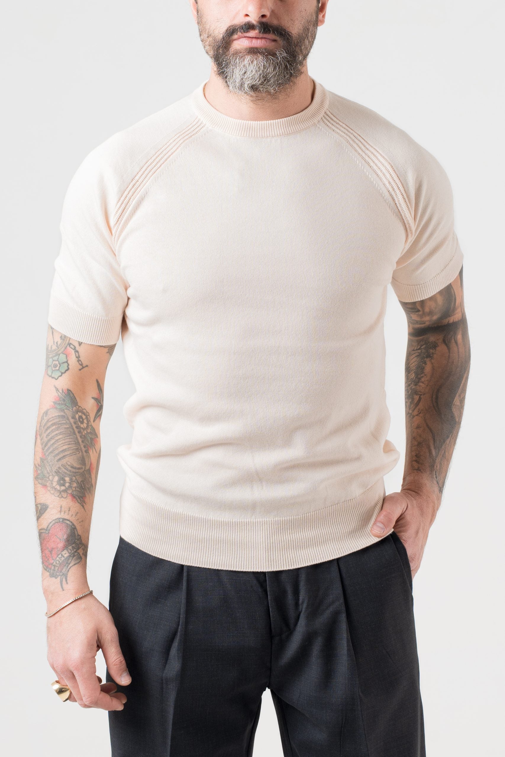 T-Shirt in Filo Manica Raglan Cipria