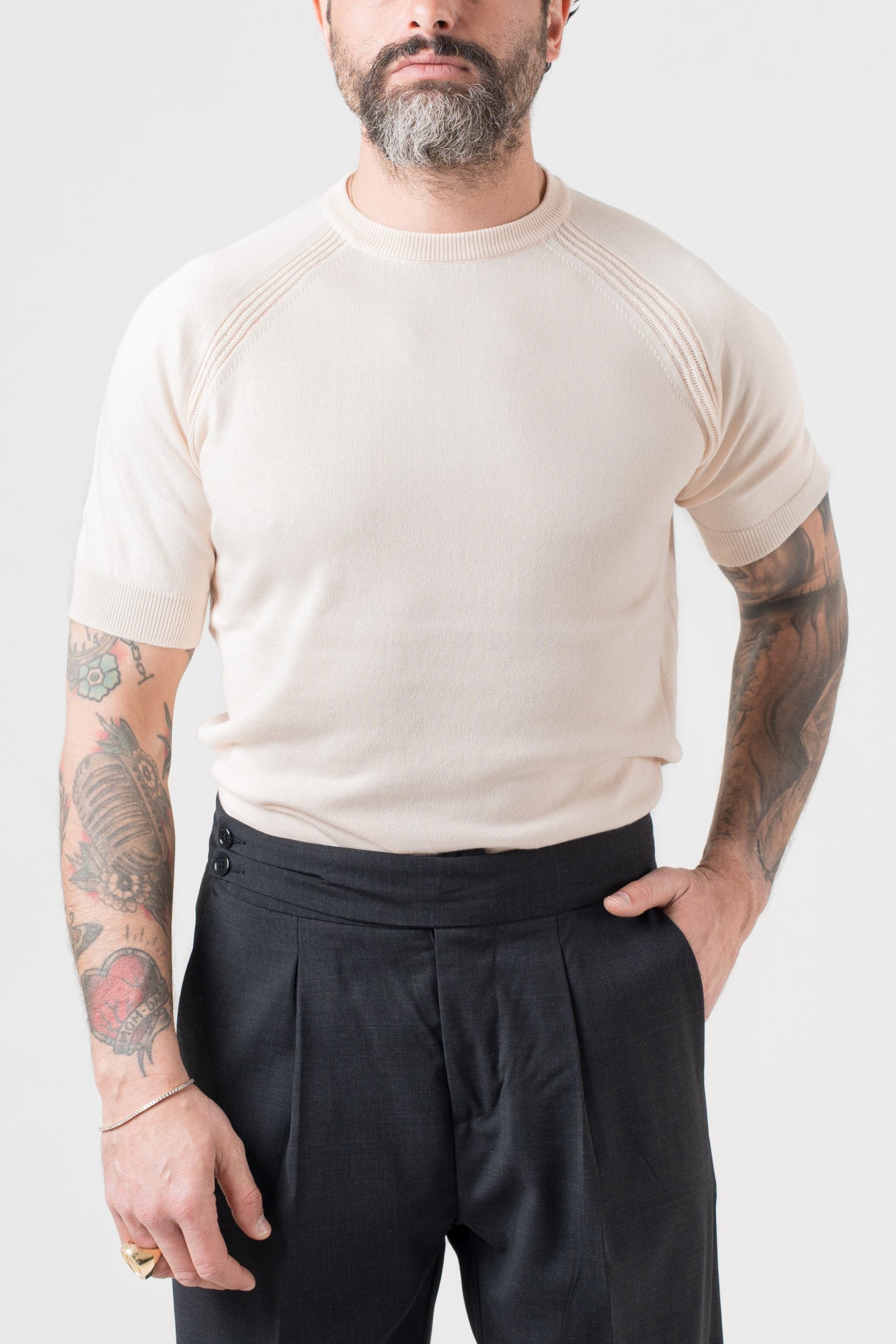 T-Shirt in Filo Manica Raglan Cipria