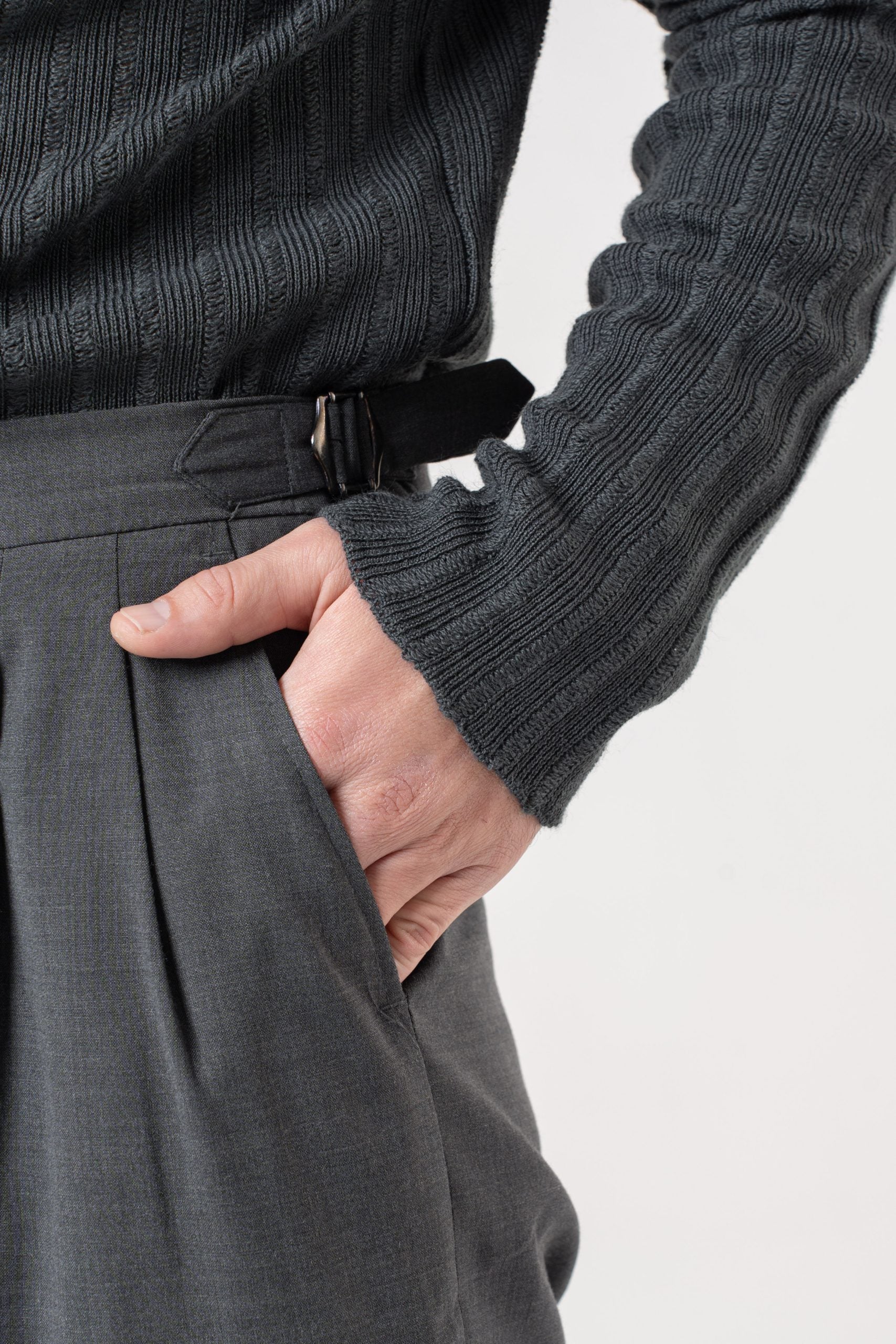 Shirt Manica Lunga Mezzocollo a Costina Grigio Scuro