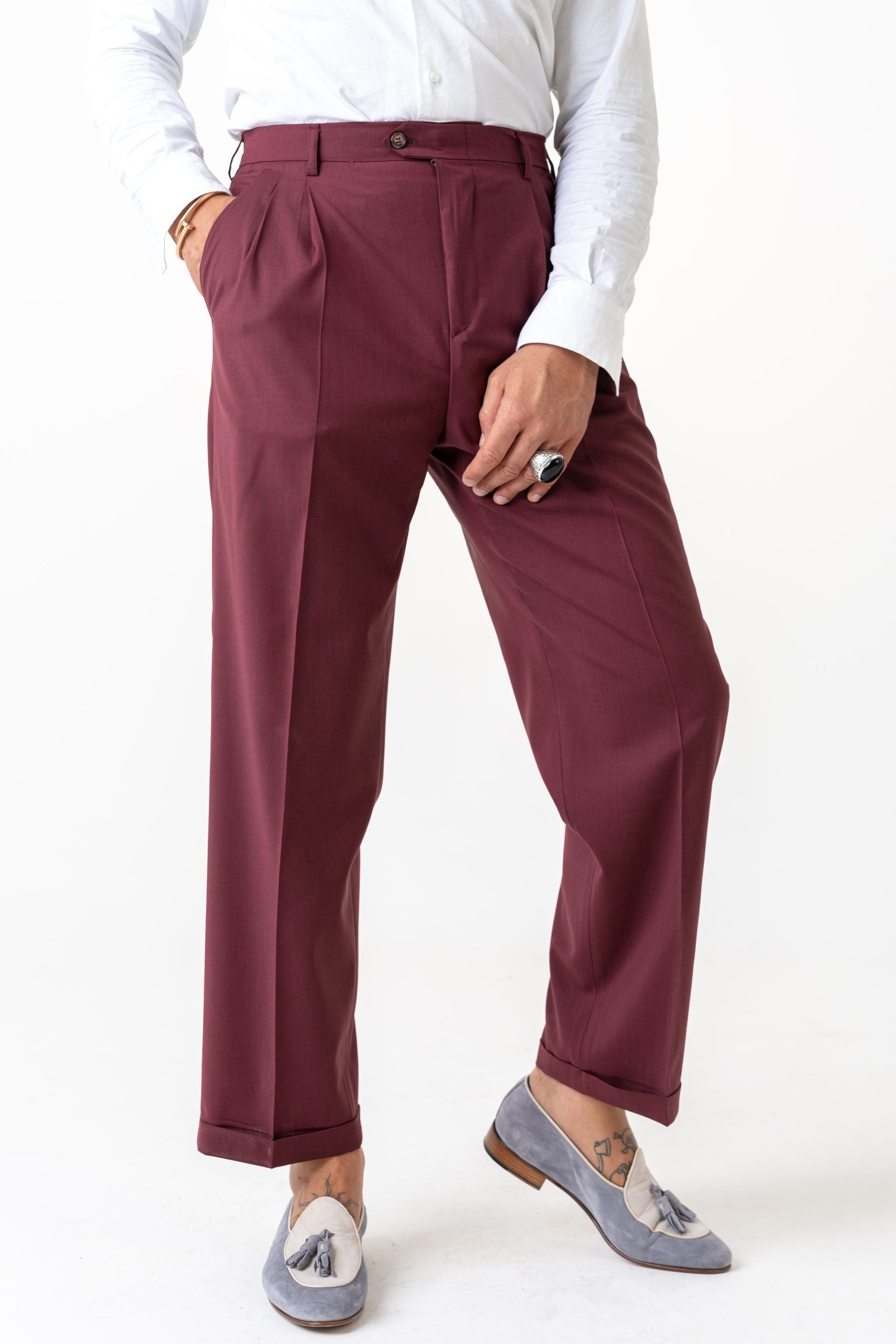 Pantalone Fondo Ampio con Passanti Amaranto Firenze