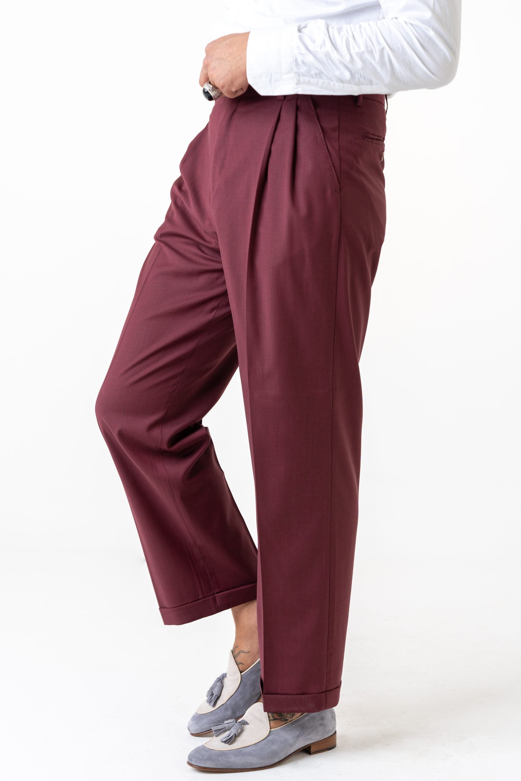 Pantalone Fondo Ampio con Passanti Amaranto Firenze