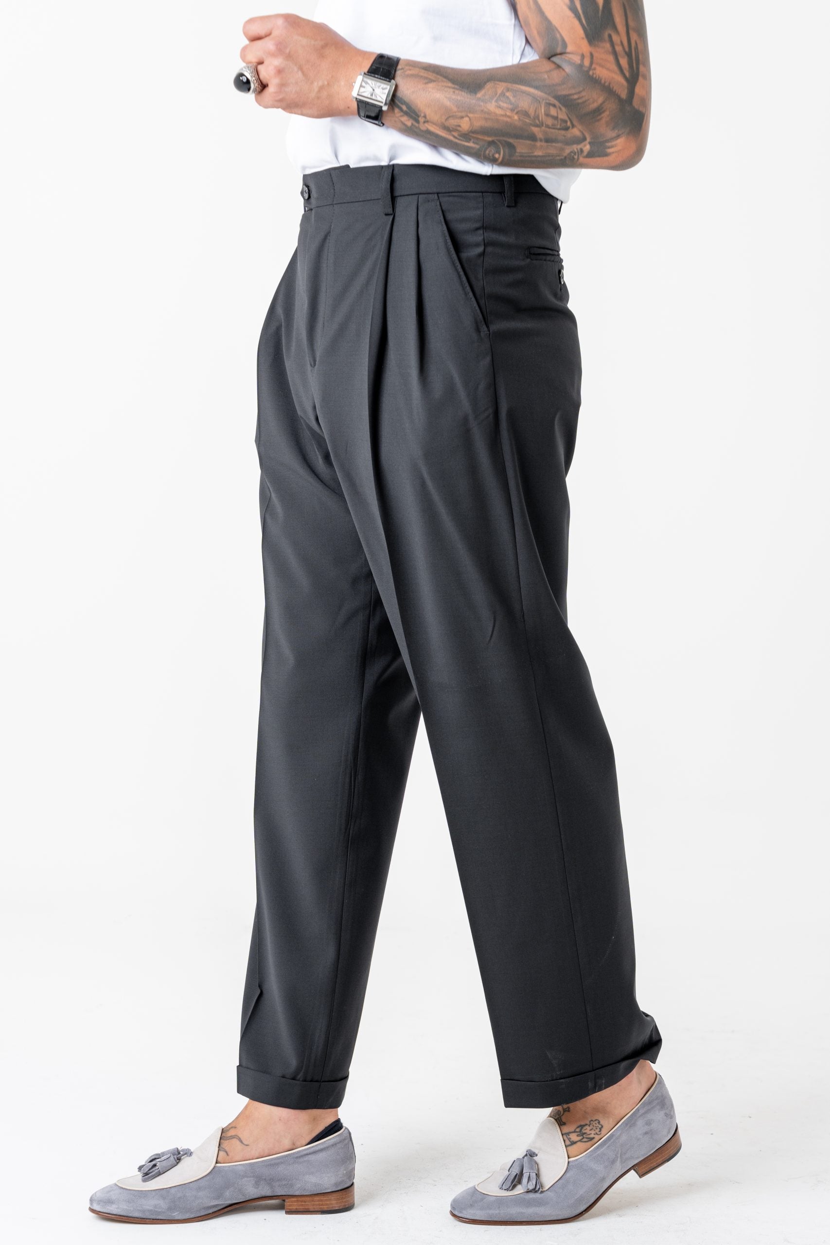 Pantalone Fondo Ampio con Passanti Nero Milano