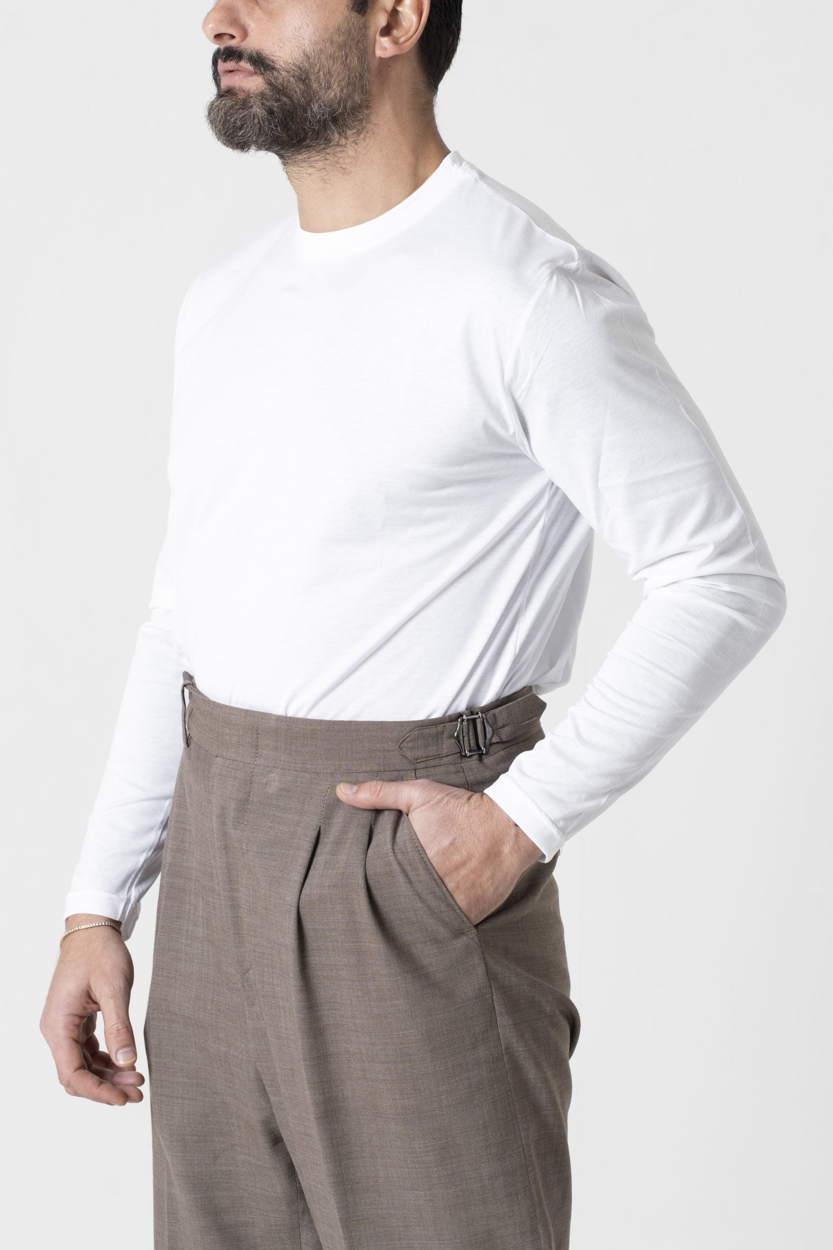 Shirt Regolare Manica Lunga Girocollo in Filo di Scozia Bianca