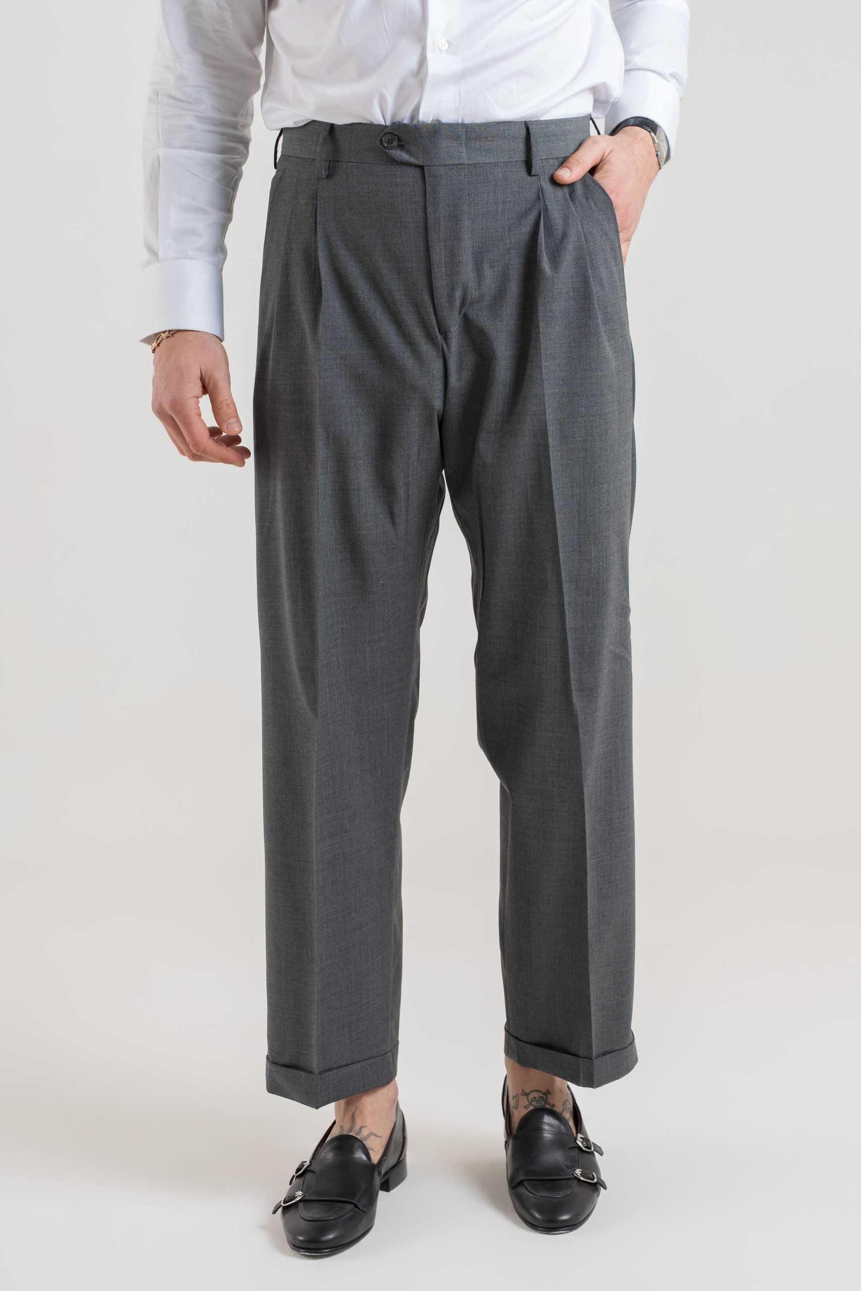Pantalone Fondo Ampio con Passanti Piombo Copenaghen