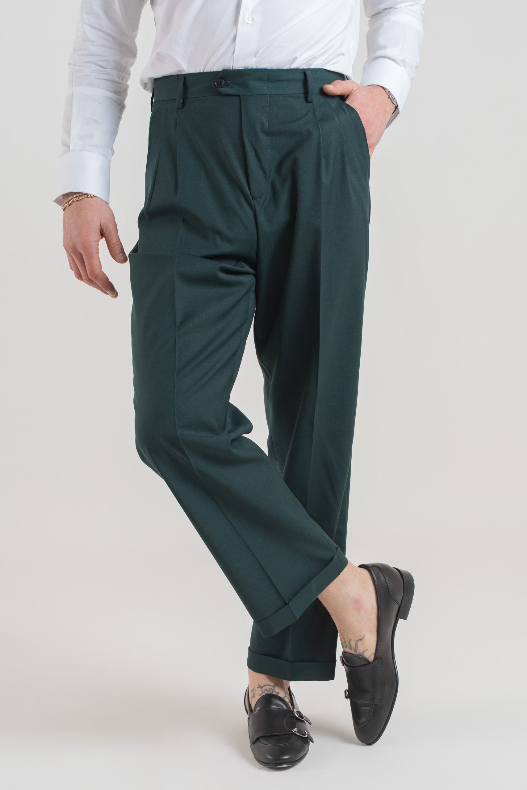 Pantalone Fondo Ampio con Passanti Verde Smeraldo Miami