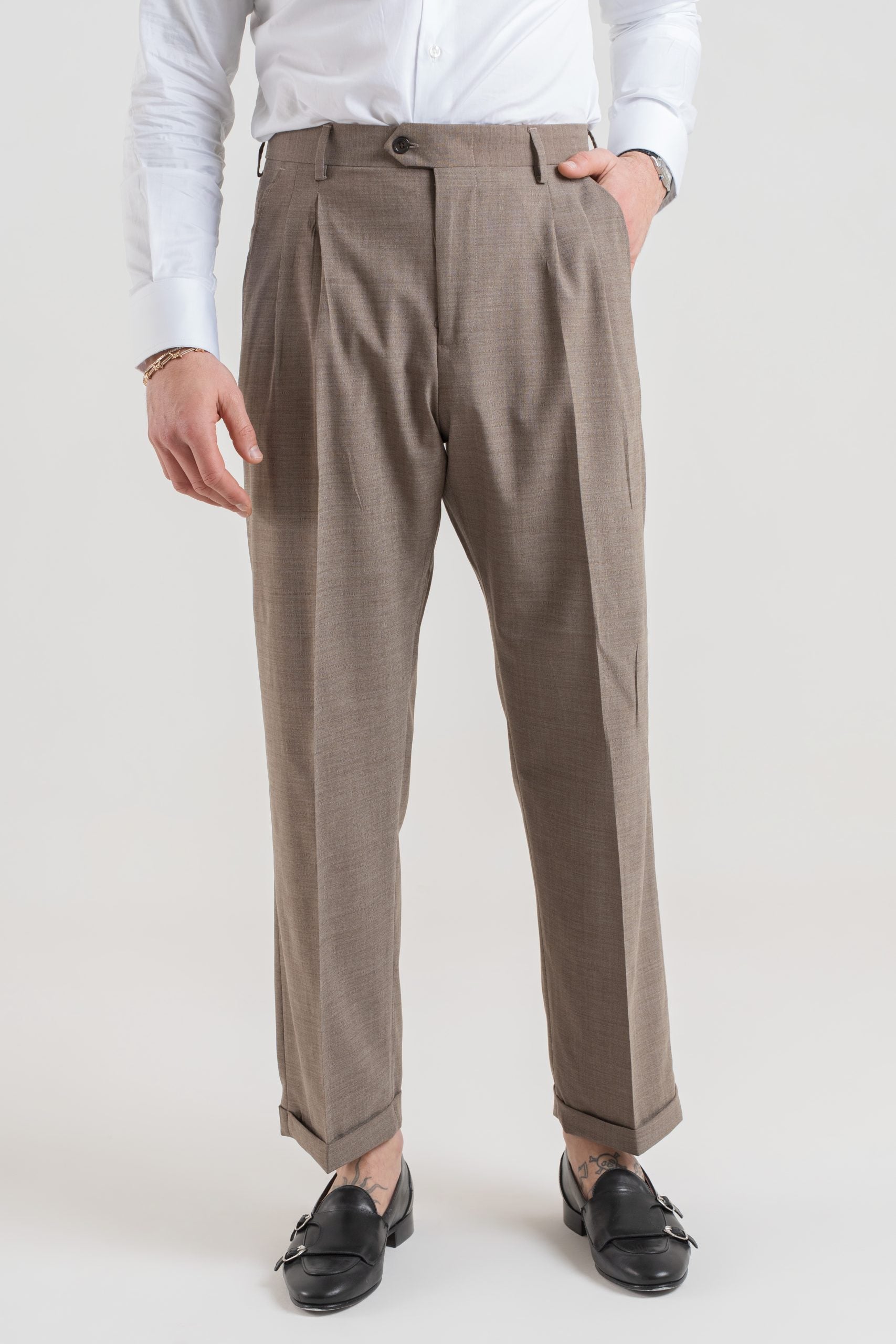 Pantalone Fondo Ampio con Passanti Tortora Taormina