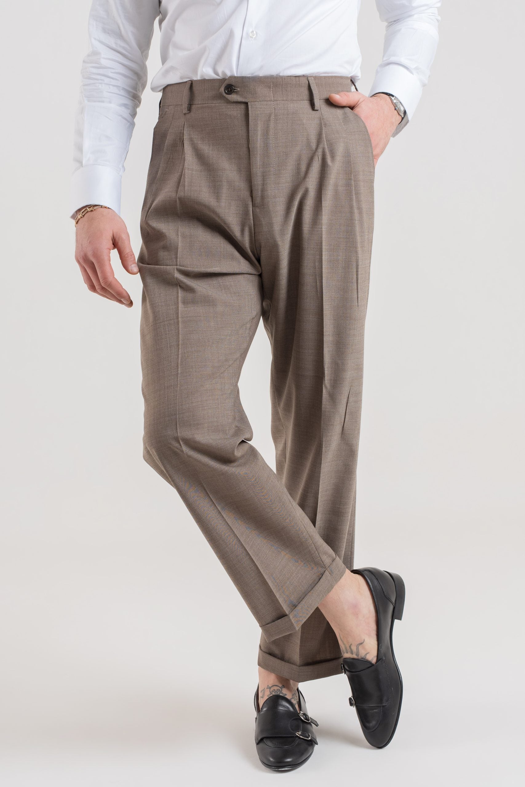 Pantalone Fondo Ampio con Passanti Tortora Taormina