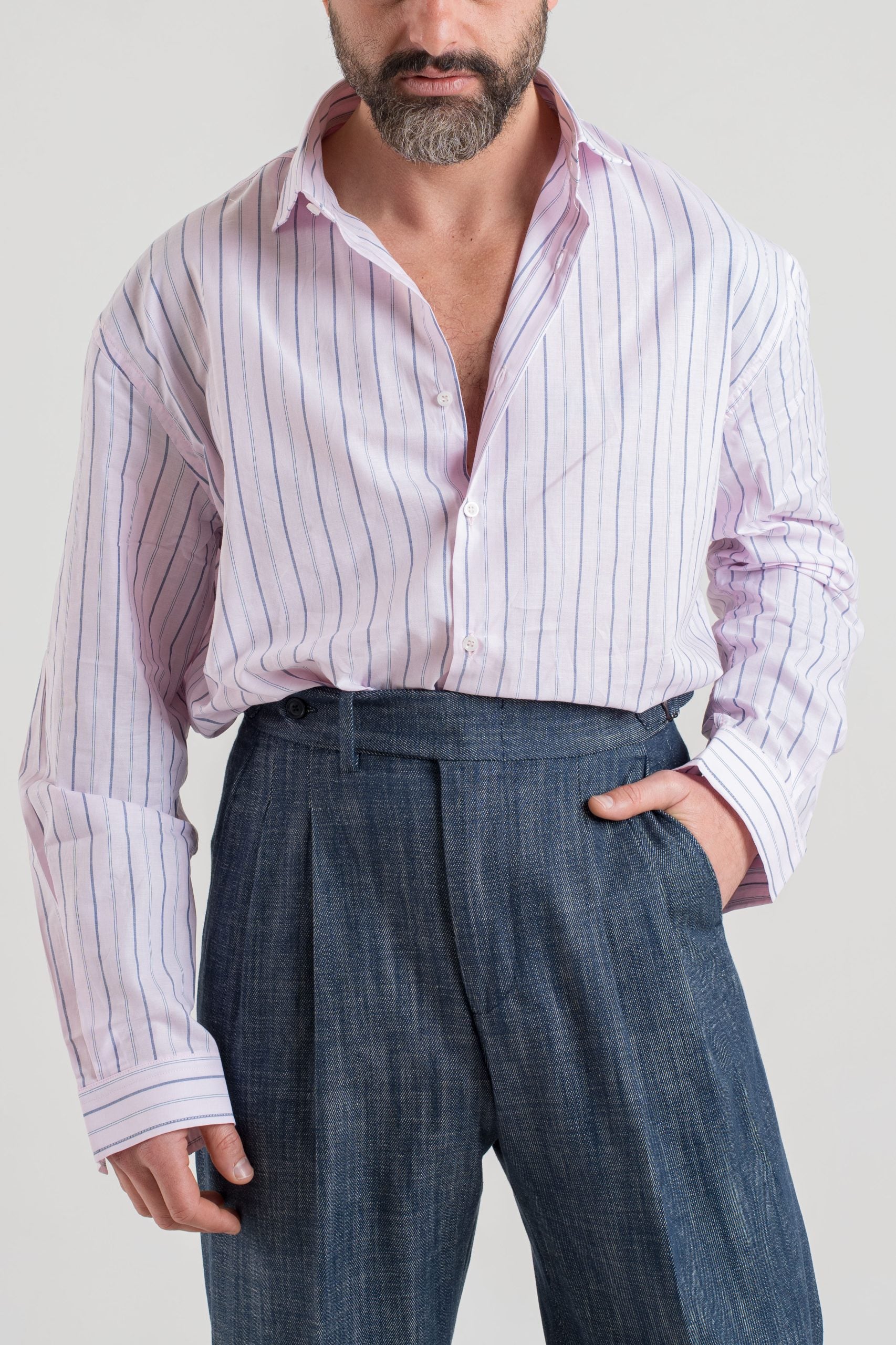 Camicia Oversize in Cotone Rosa e Blu