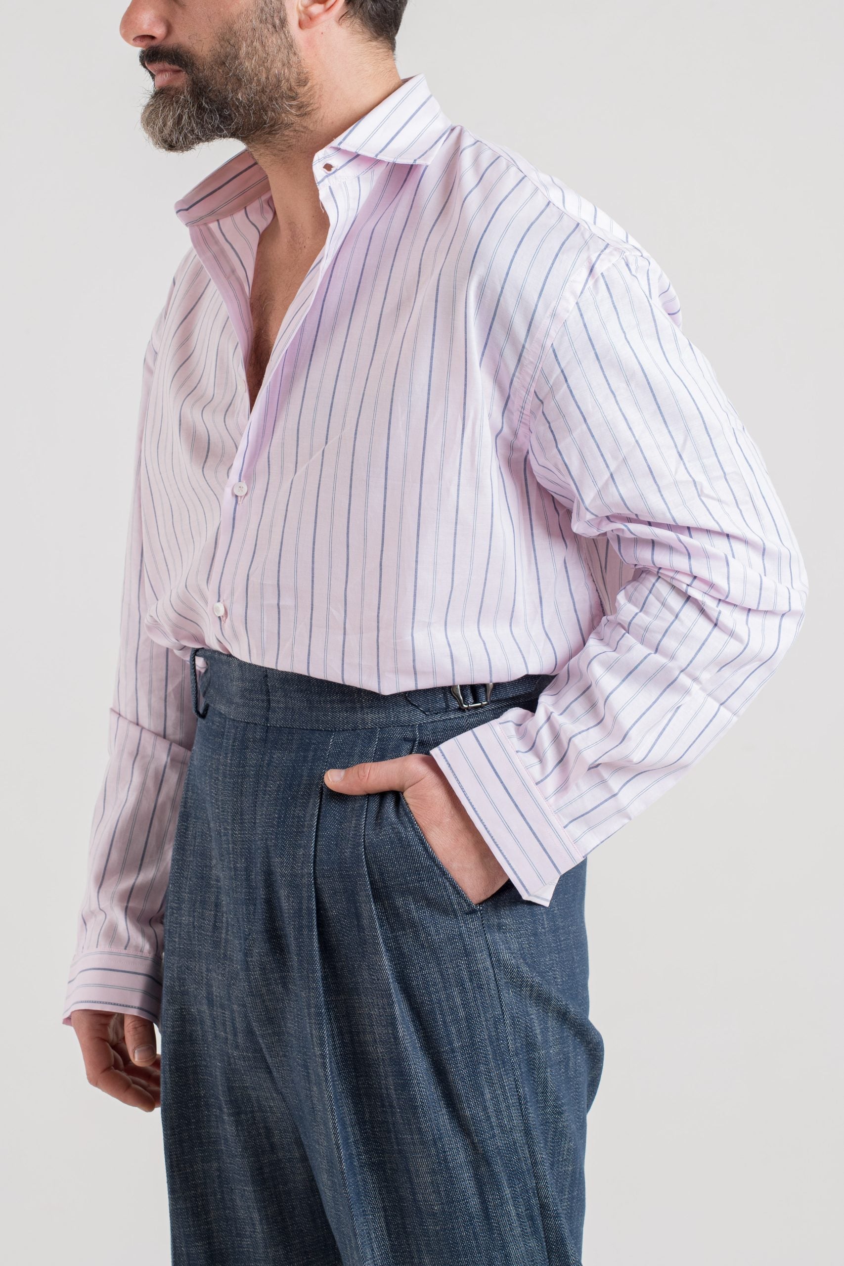 Camicia Oversize in Cotone Rosa e Blu