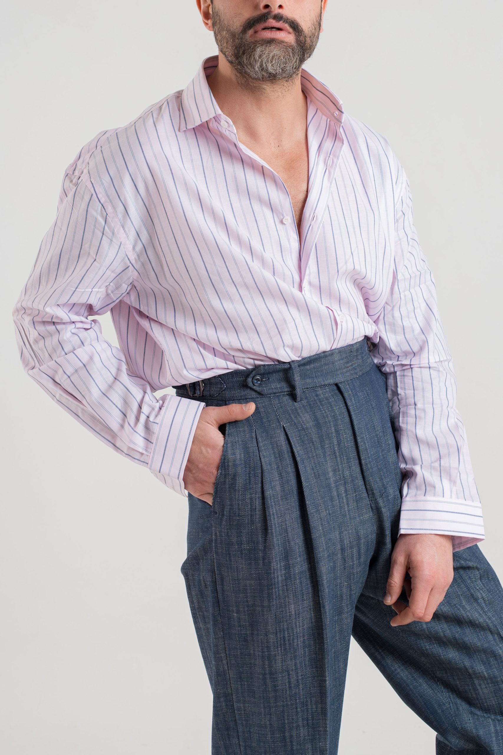 Camicia Oversize in Cotone Rosa e Blu