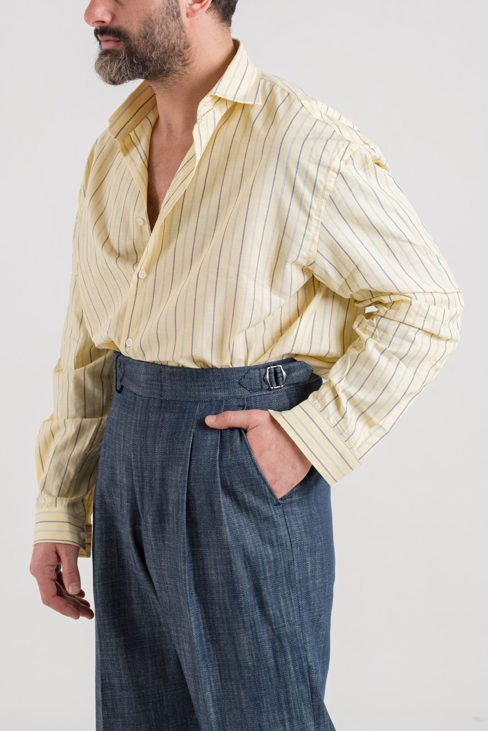 Camicia Oversize in Cotone Gialla e Blu