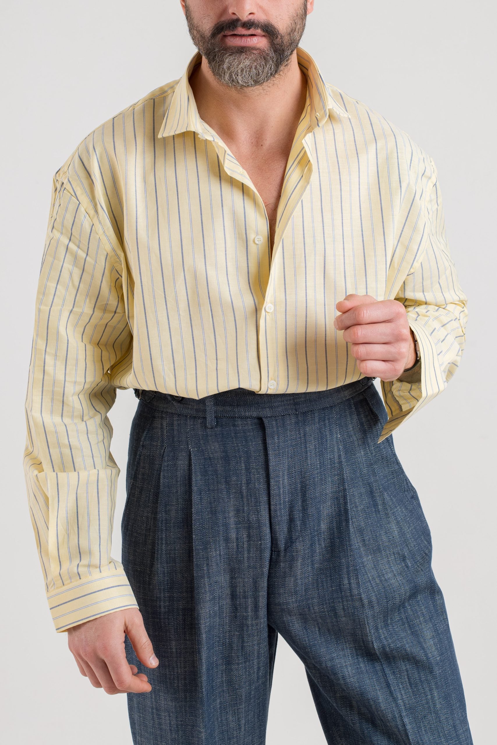 Camicia Oversize in Cotone Gialla e Blu