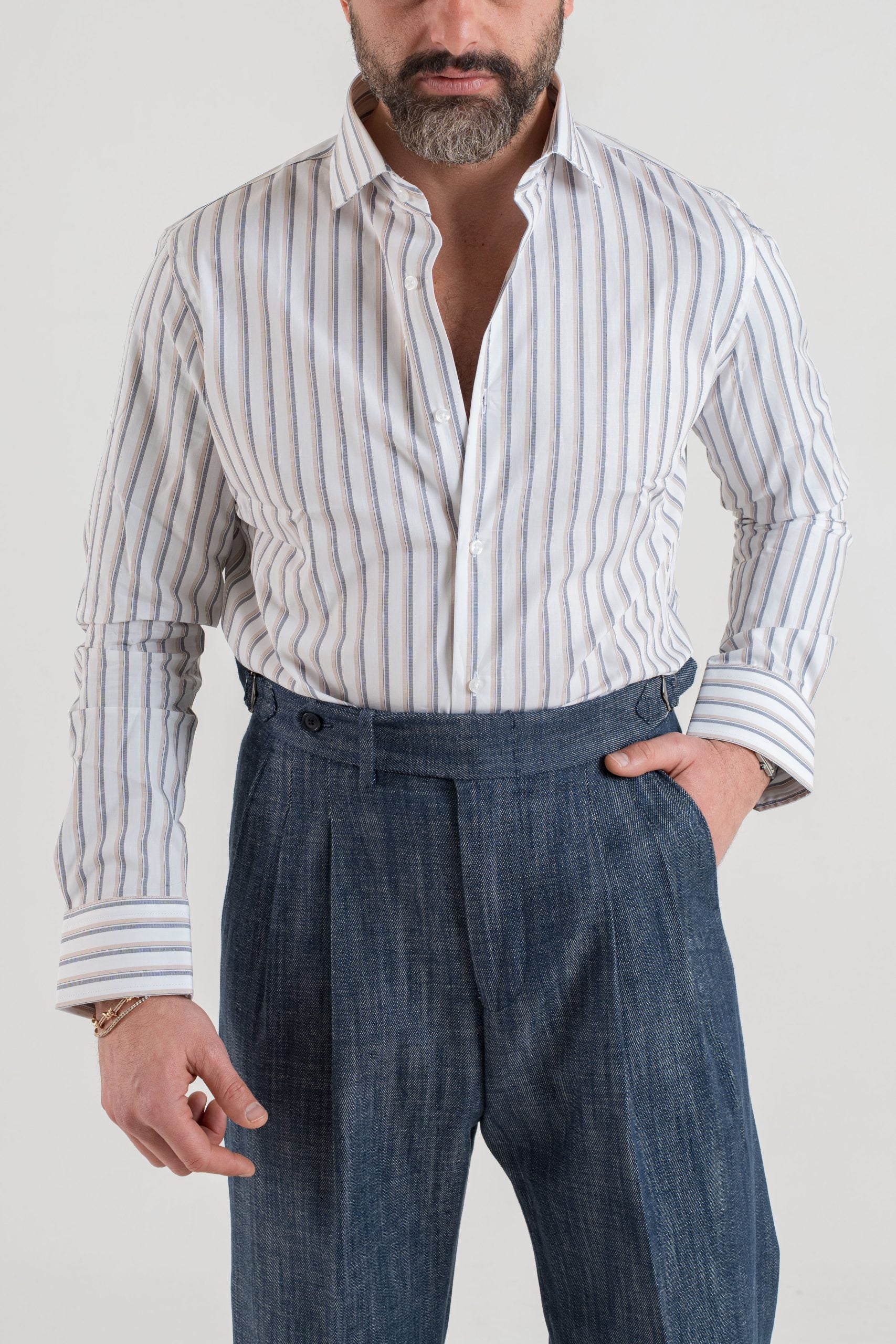 Camicia Collo Francese Bicolor Moro