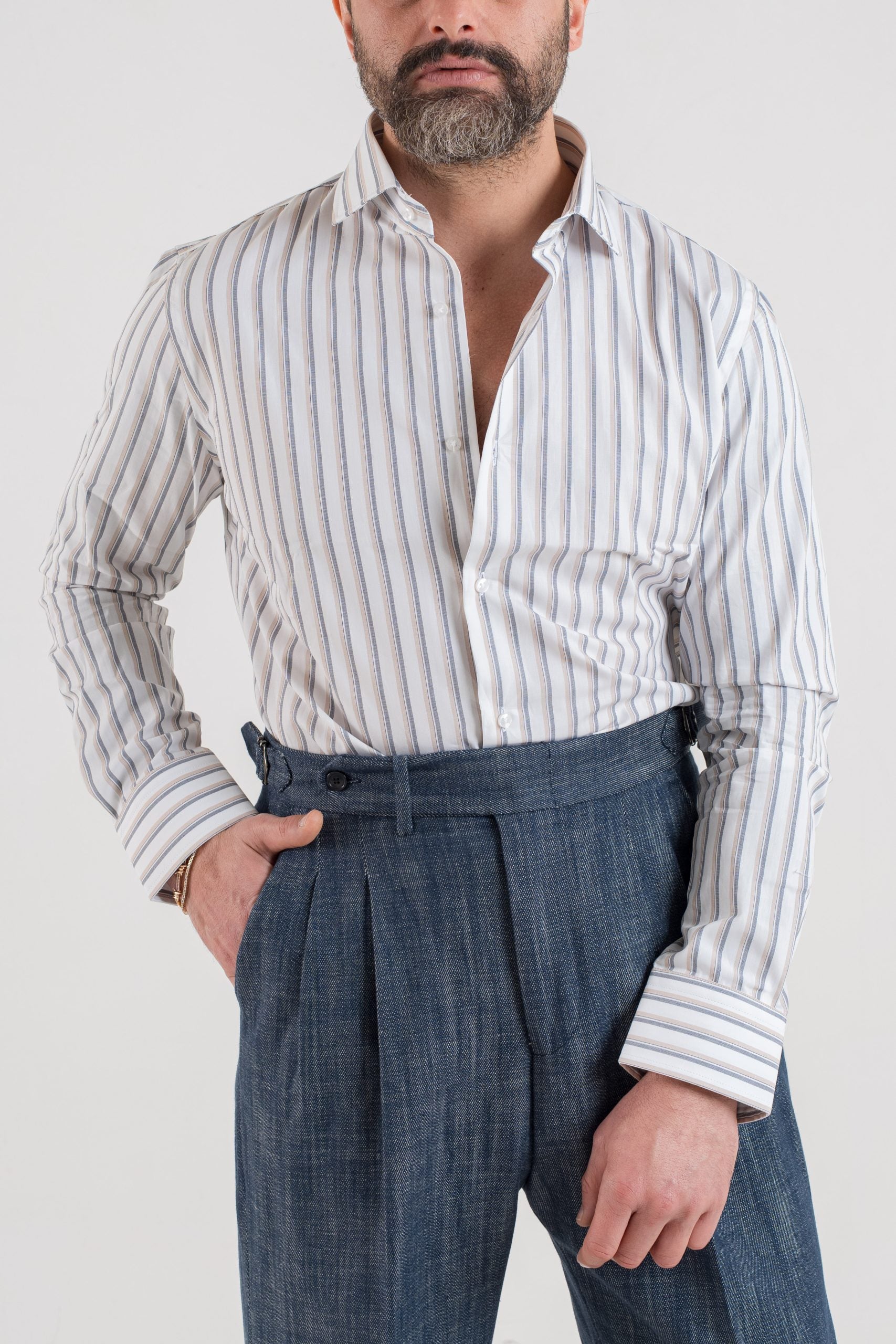 Camicia Collo Francese Bicolor Moro