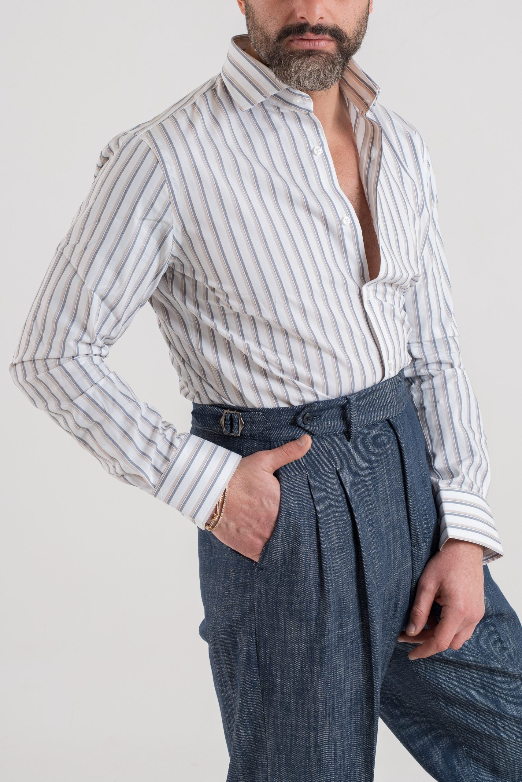 Camicia Collo Francese Bicolor Moro