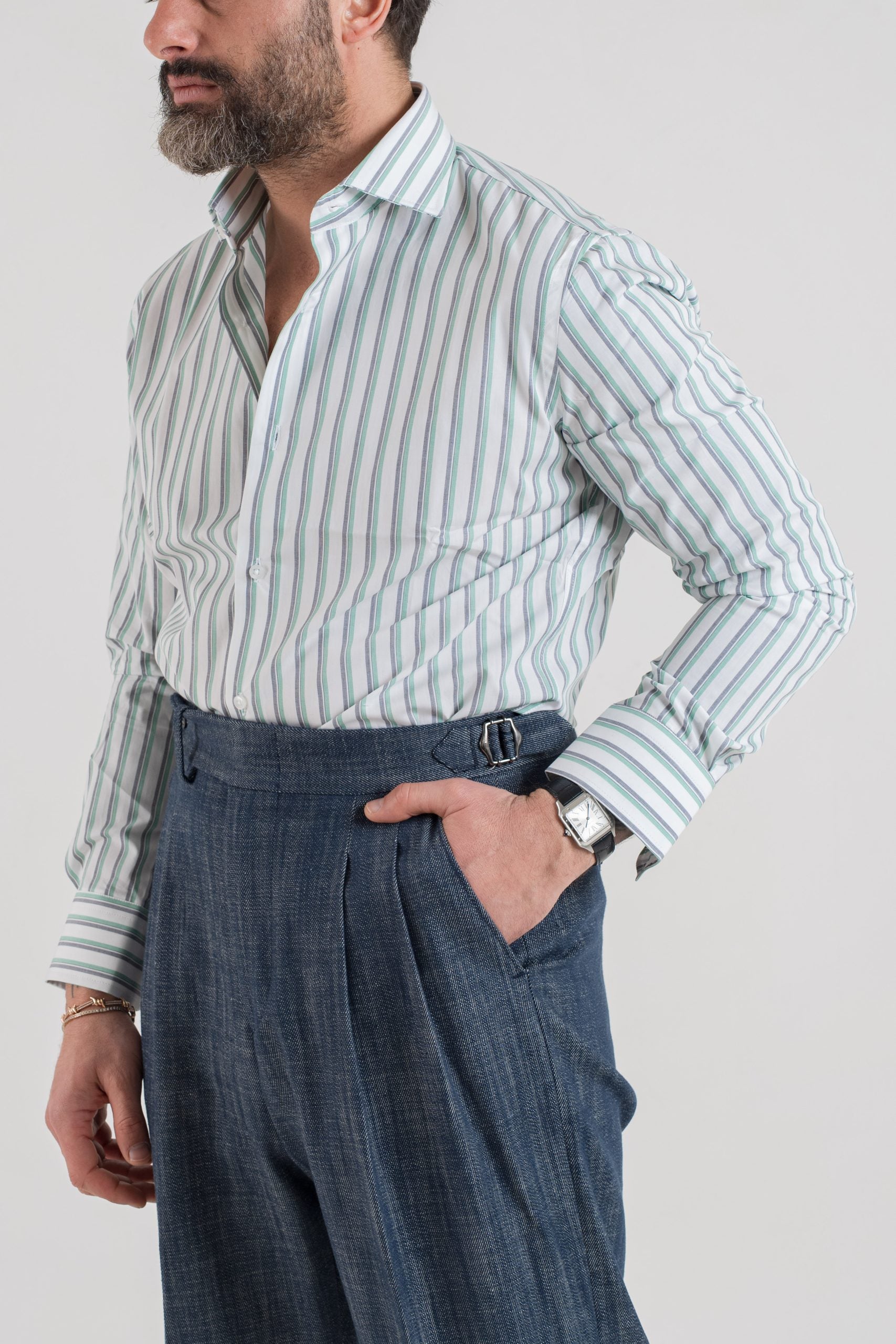 Camicia Collo Francese Bicolor Verde