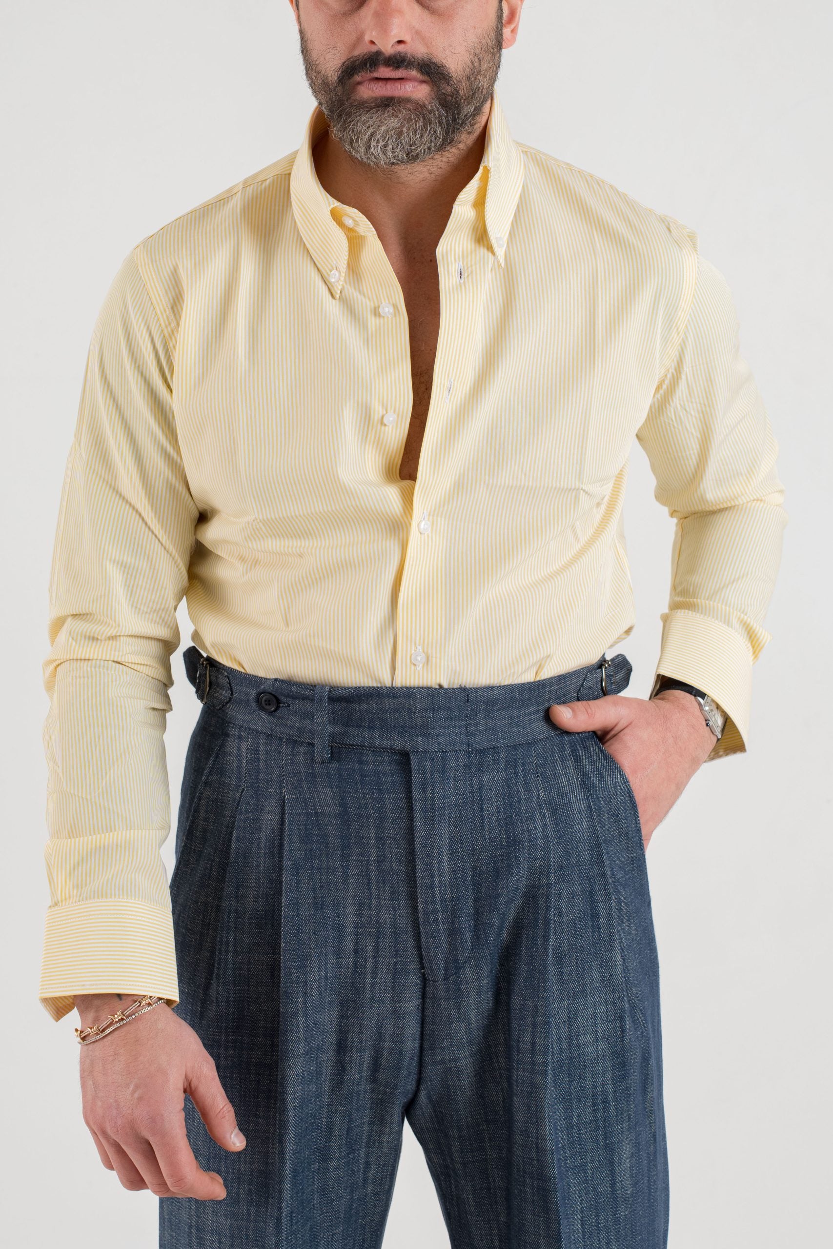 Camicia Riga Gialla con collo Button Down