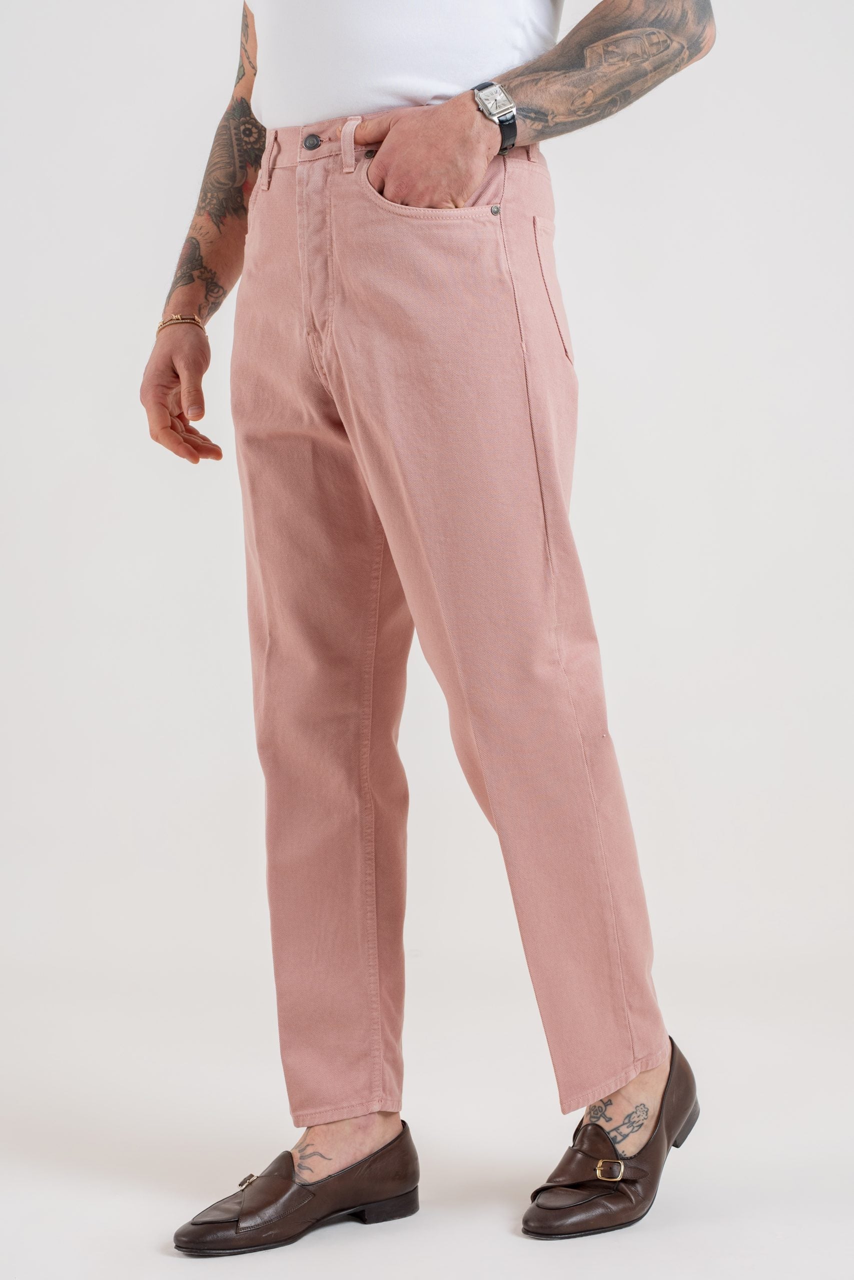 Jeans Vita Alta Fondo Ampio Rosa
