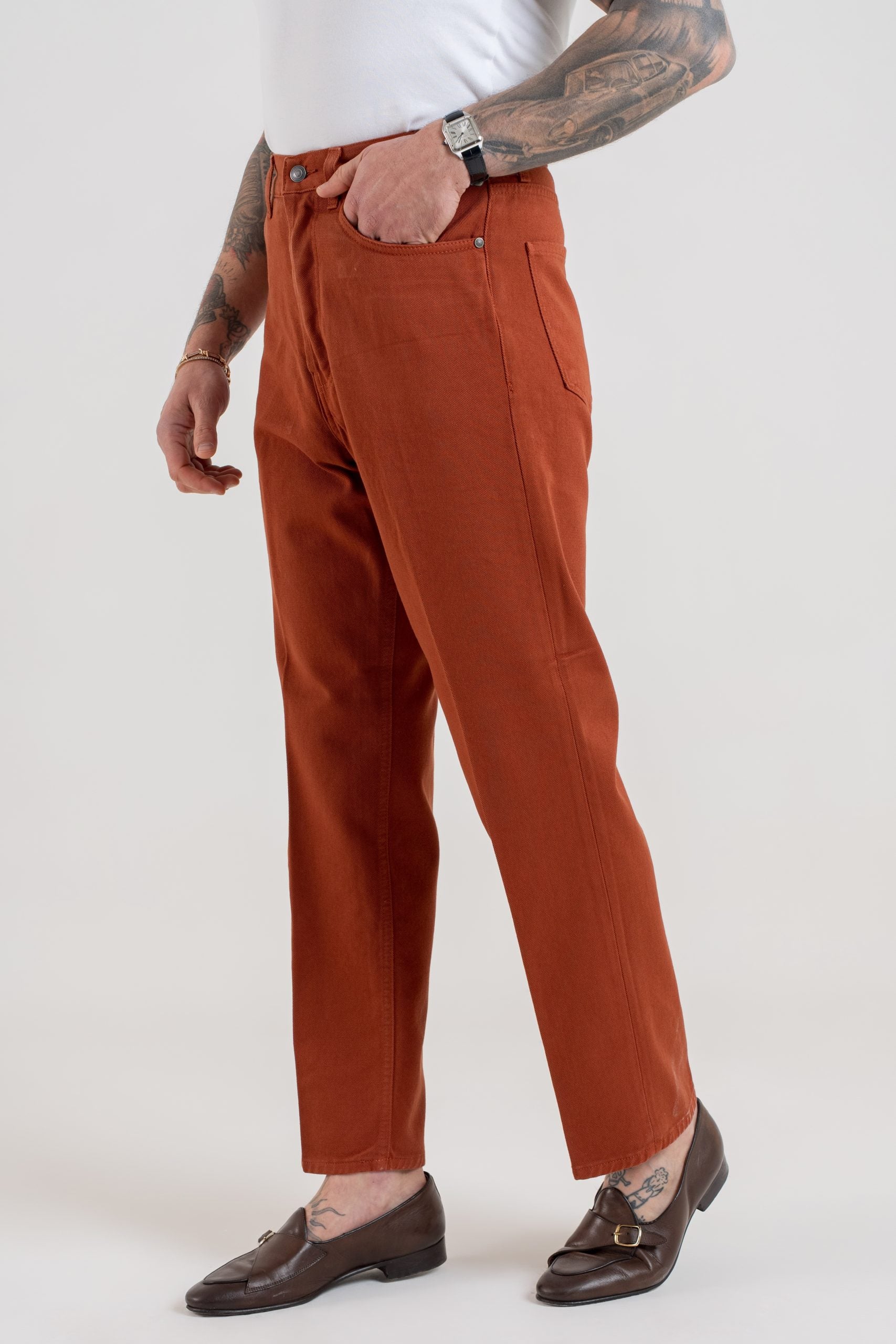 Jeans Vita Alta Fondo Ampio Rosso Nobile