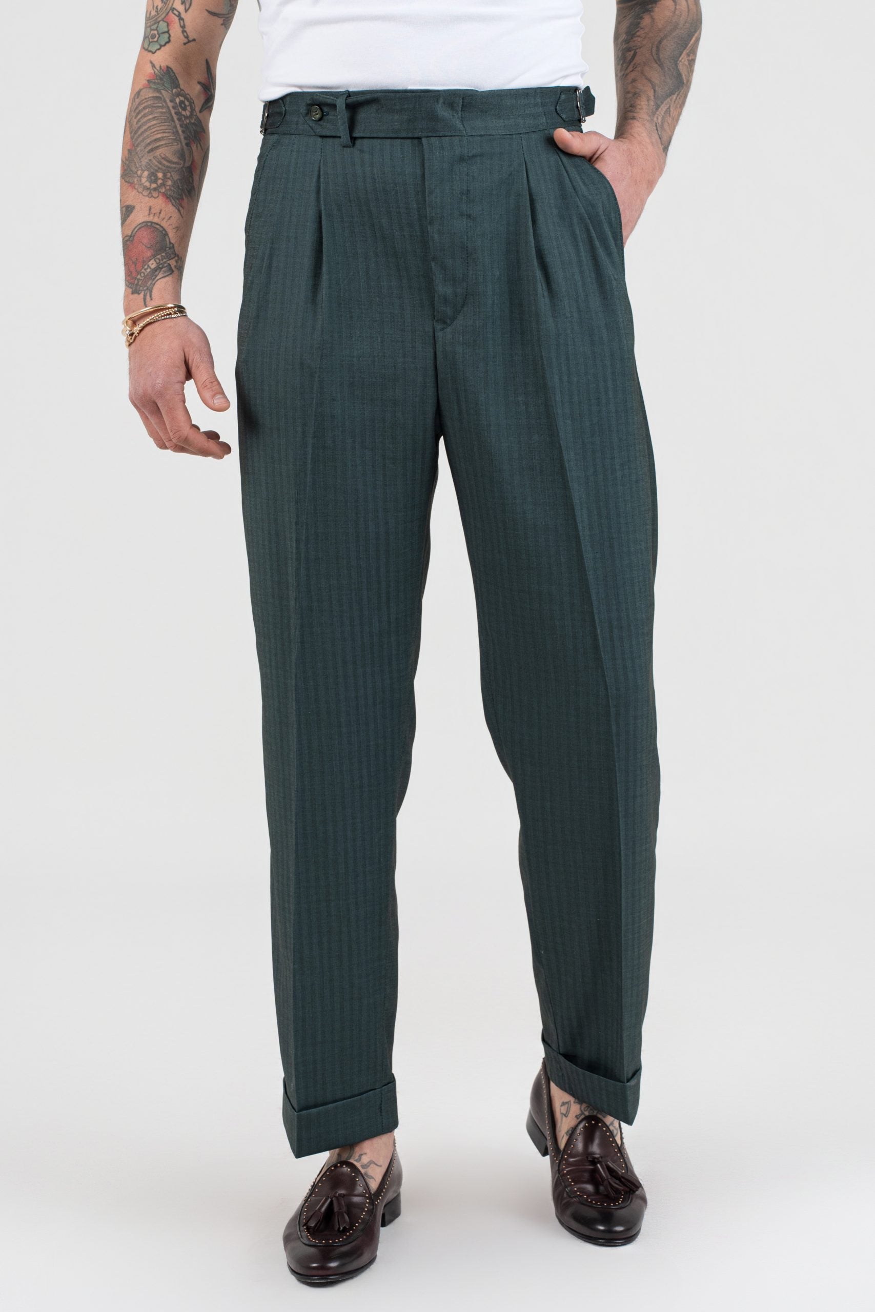 Pantalone Fondo Ampio e Fibbie Laterali Verde Solaro Saint Tropez