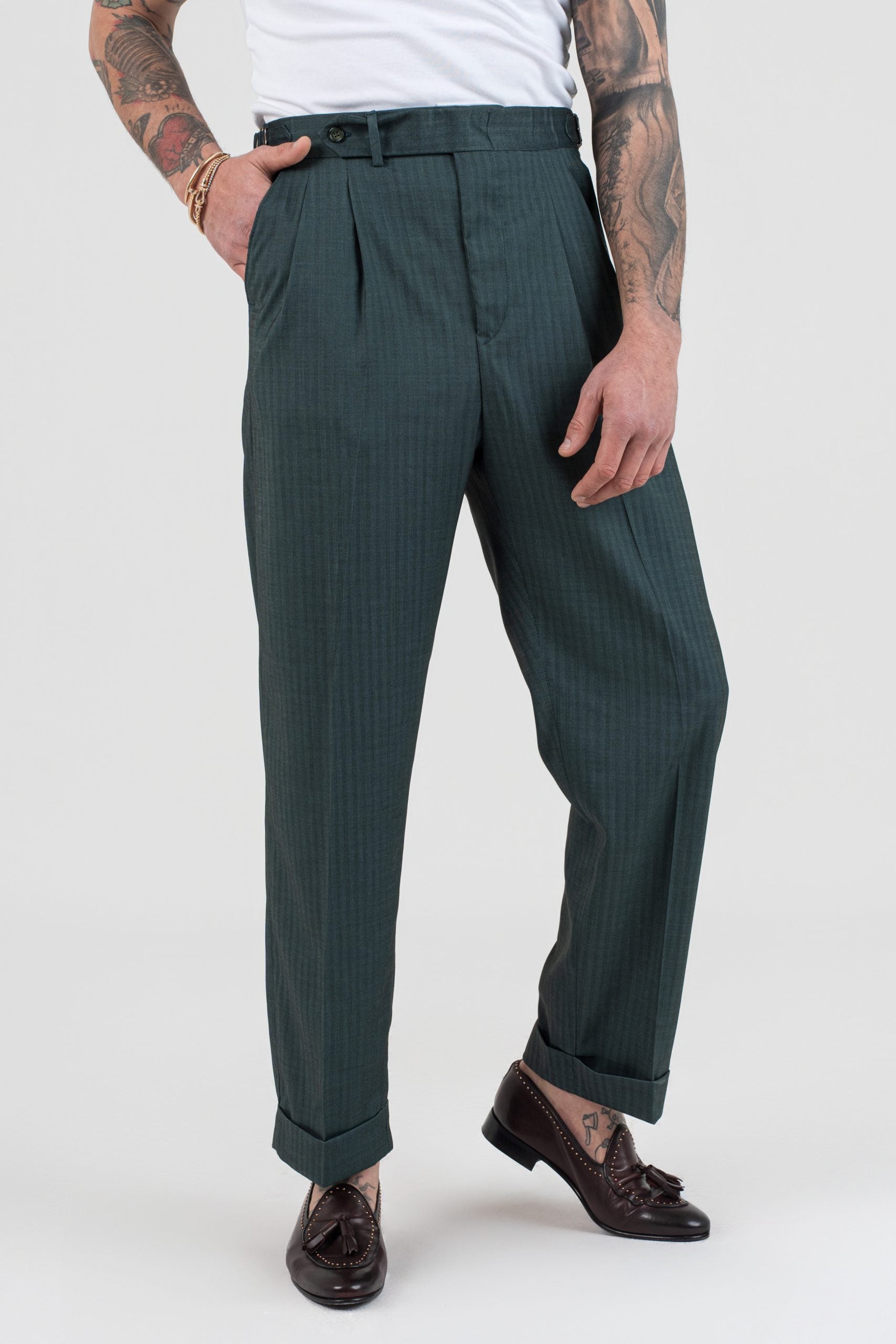 Pantalone Fondo Ampio e Fibbie Laterali Verde Solaro Saint Tropez