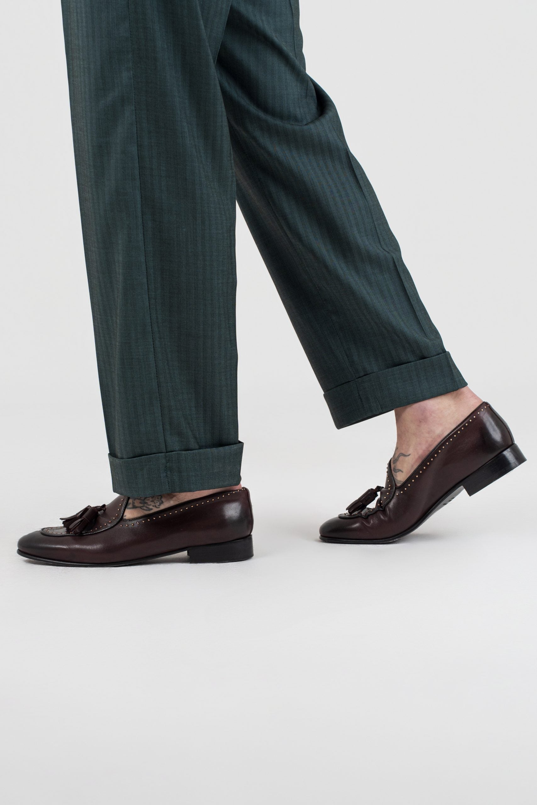 Wide-leg trousers with side buckles, green, Solaro Saint Tropez