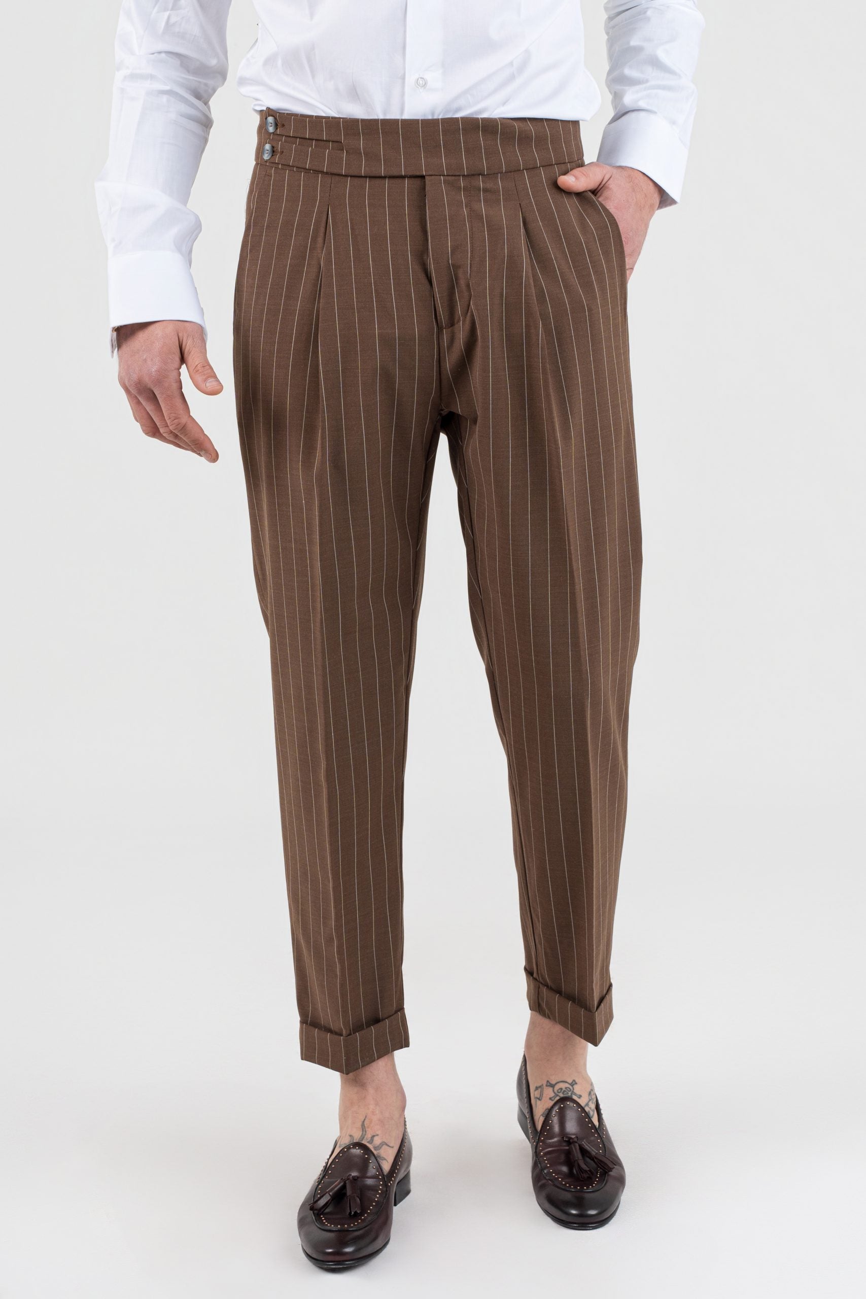 Pantalone Biforcato Gessato Moro Portofino