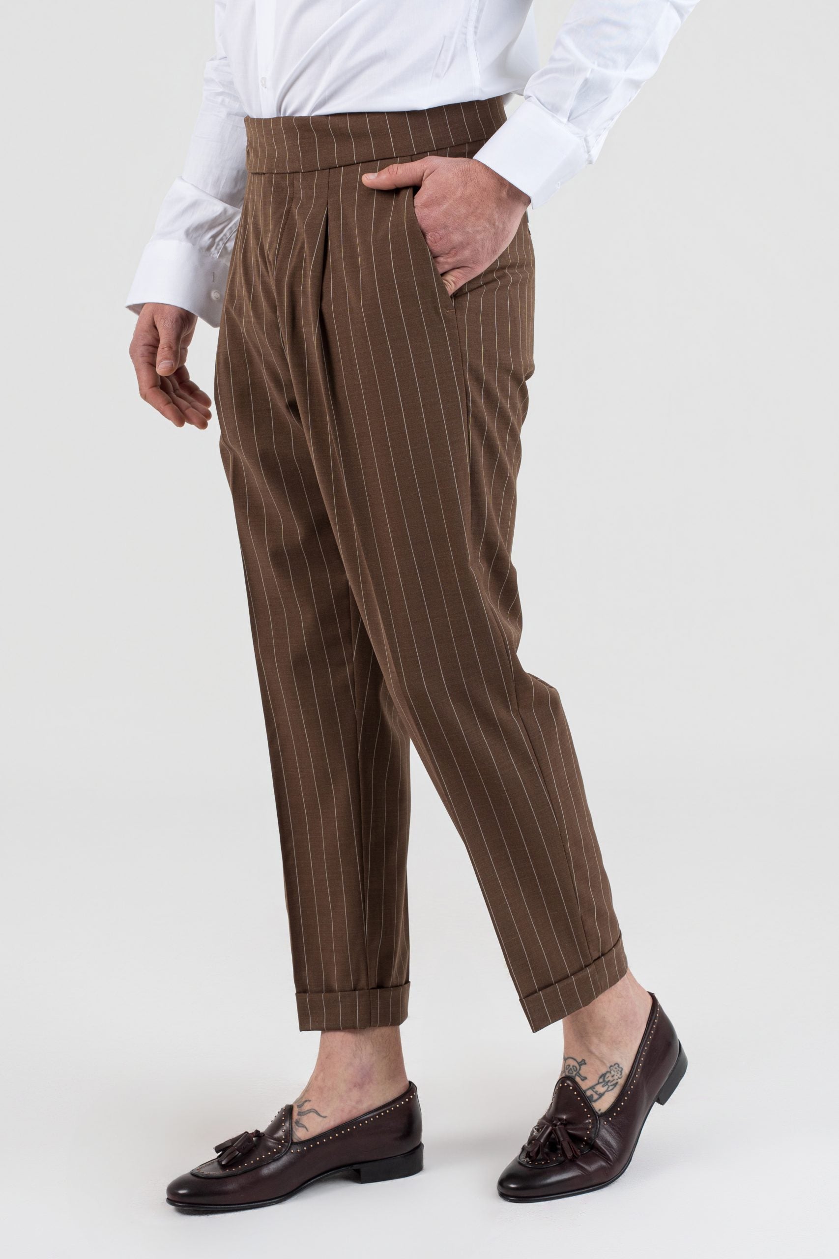 Pantalone Biforcato Gessato Moro Portofino