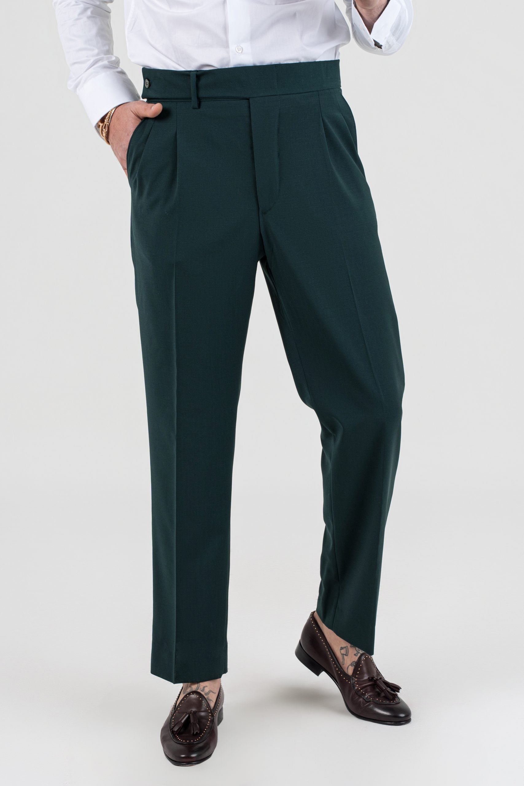Emerald Green Long Belt Trousers Miami