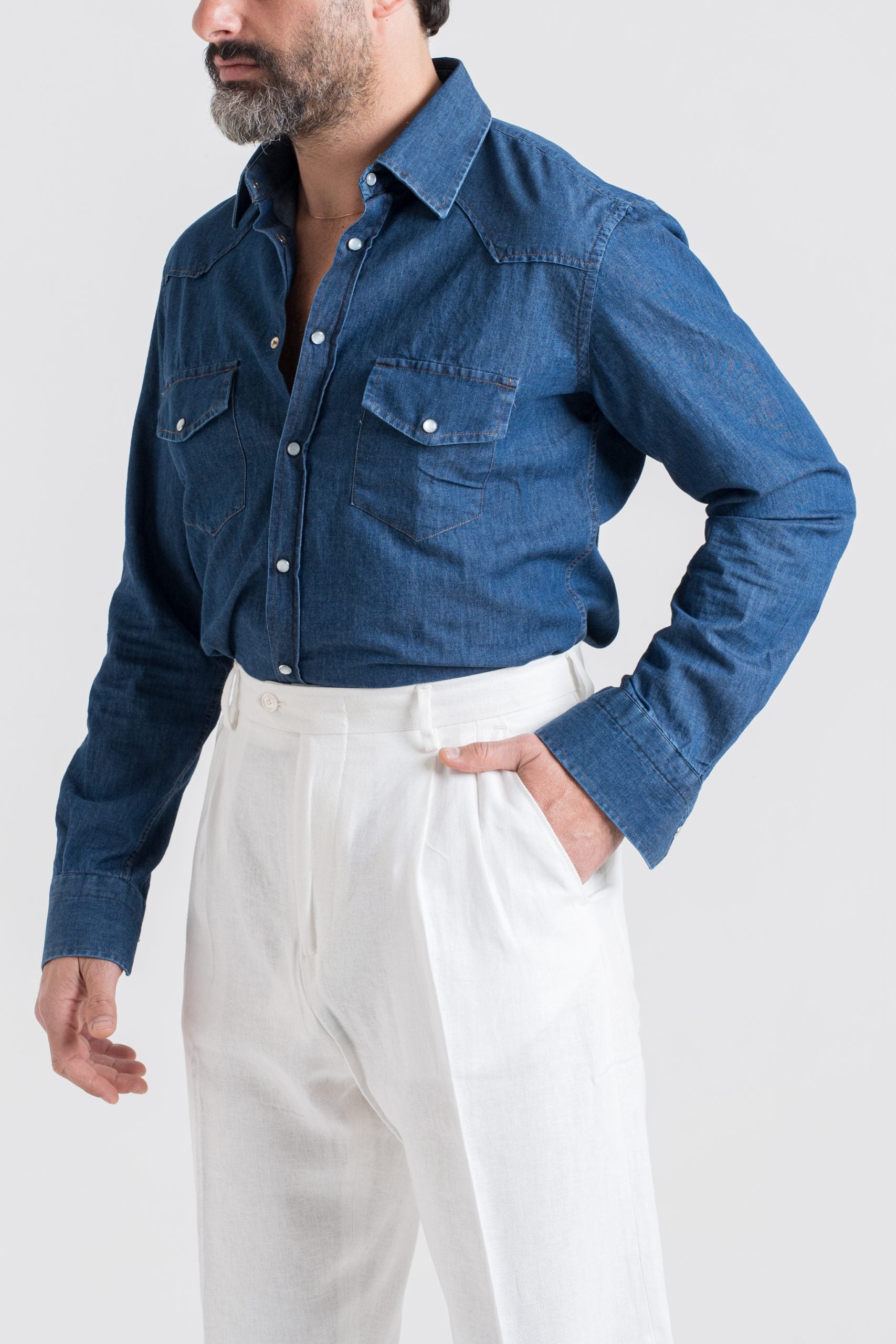 Camicia Texana in Denim Lavaggio Scuro