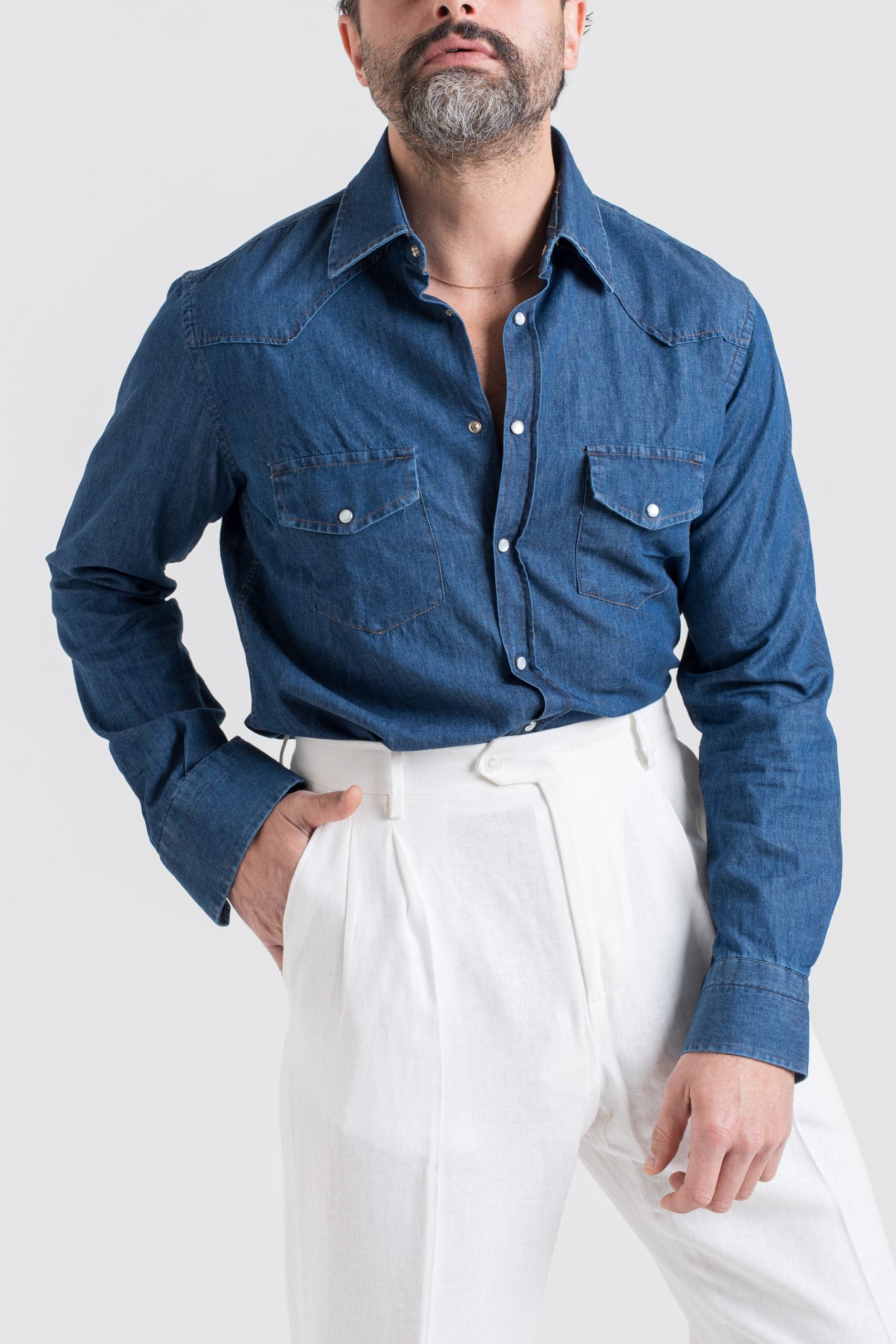 Camicia Texana in Denim Lavaggio Scuro