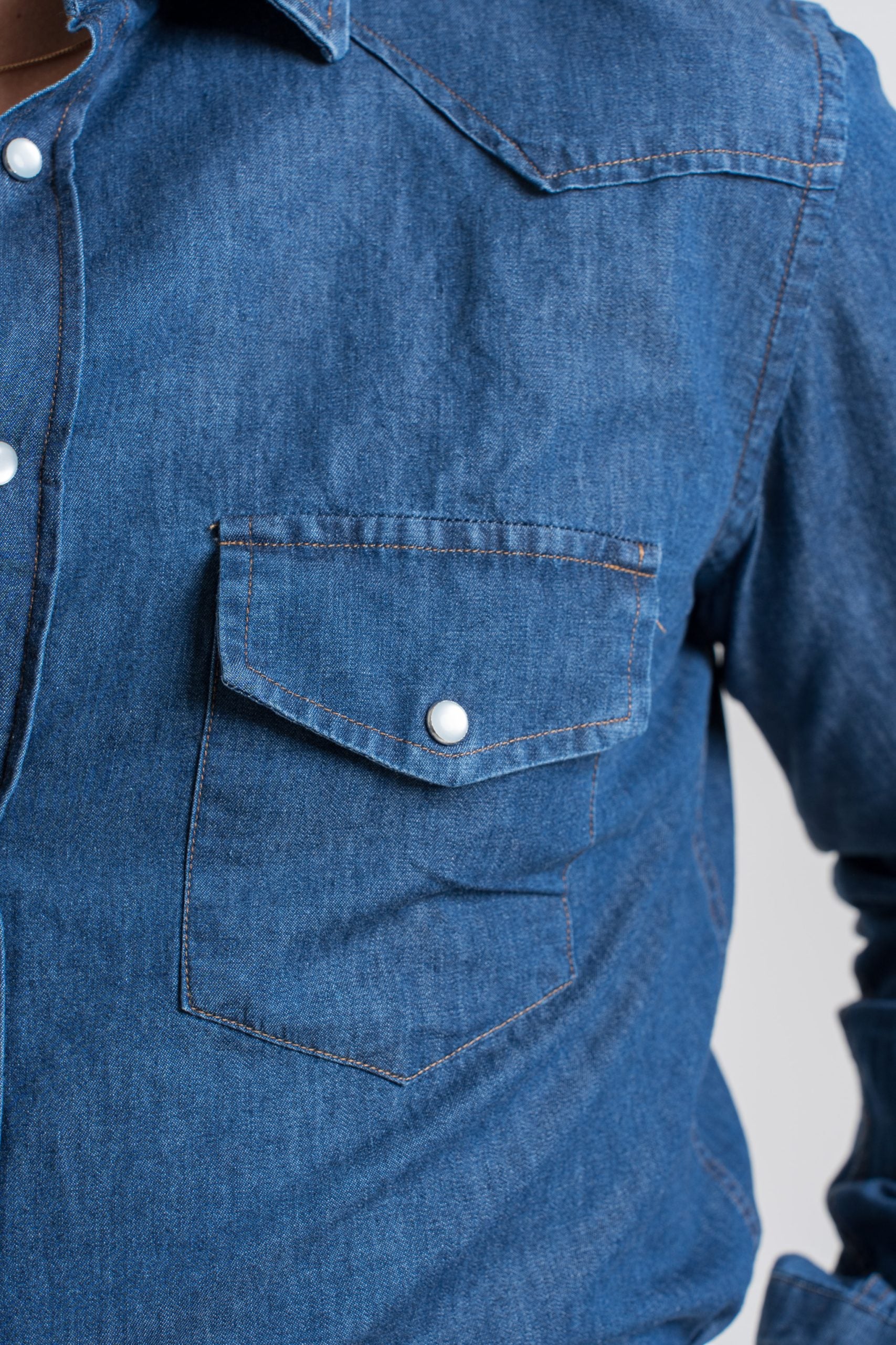 Camicia Texana in Denim Lavaggio Scuro