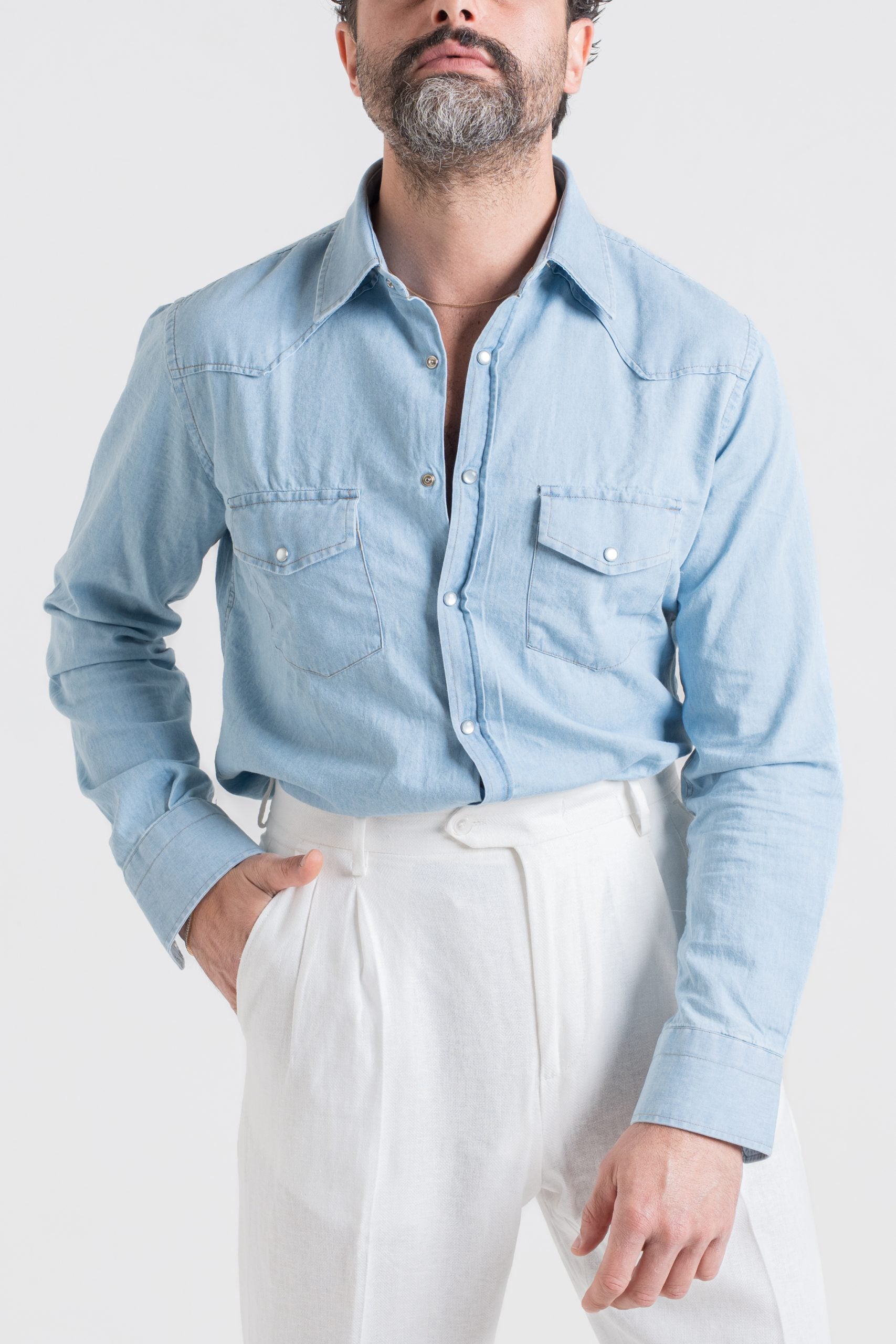 Camicia Texana in Denim Lavaggio Chiaro