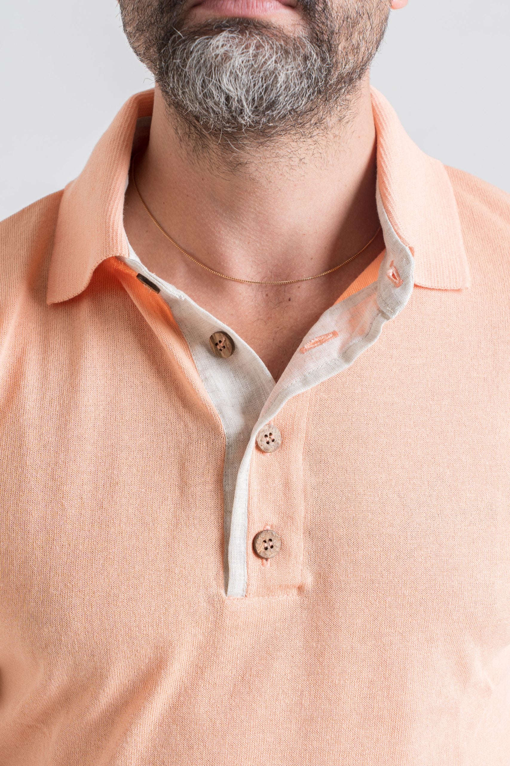 Polo in Cotone con Riporti in Lino Pesca