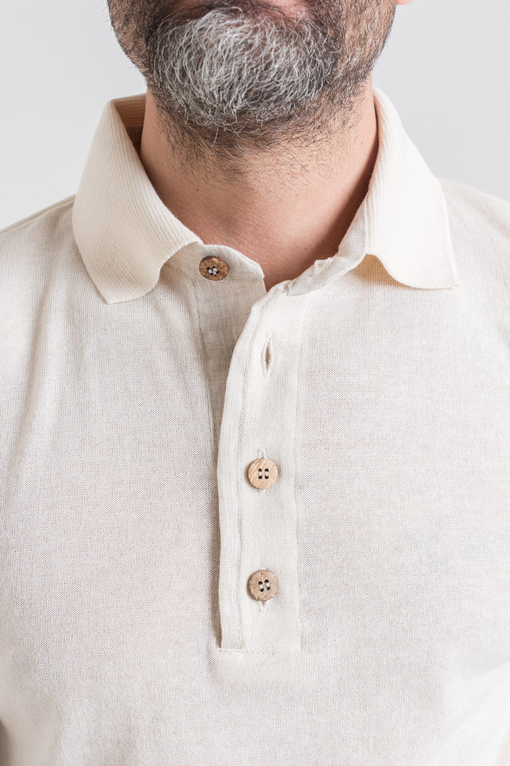 Polo in Cotone con Riporti in Lino Burro