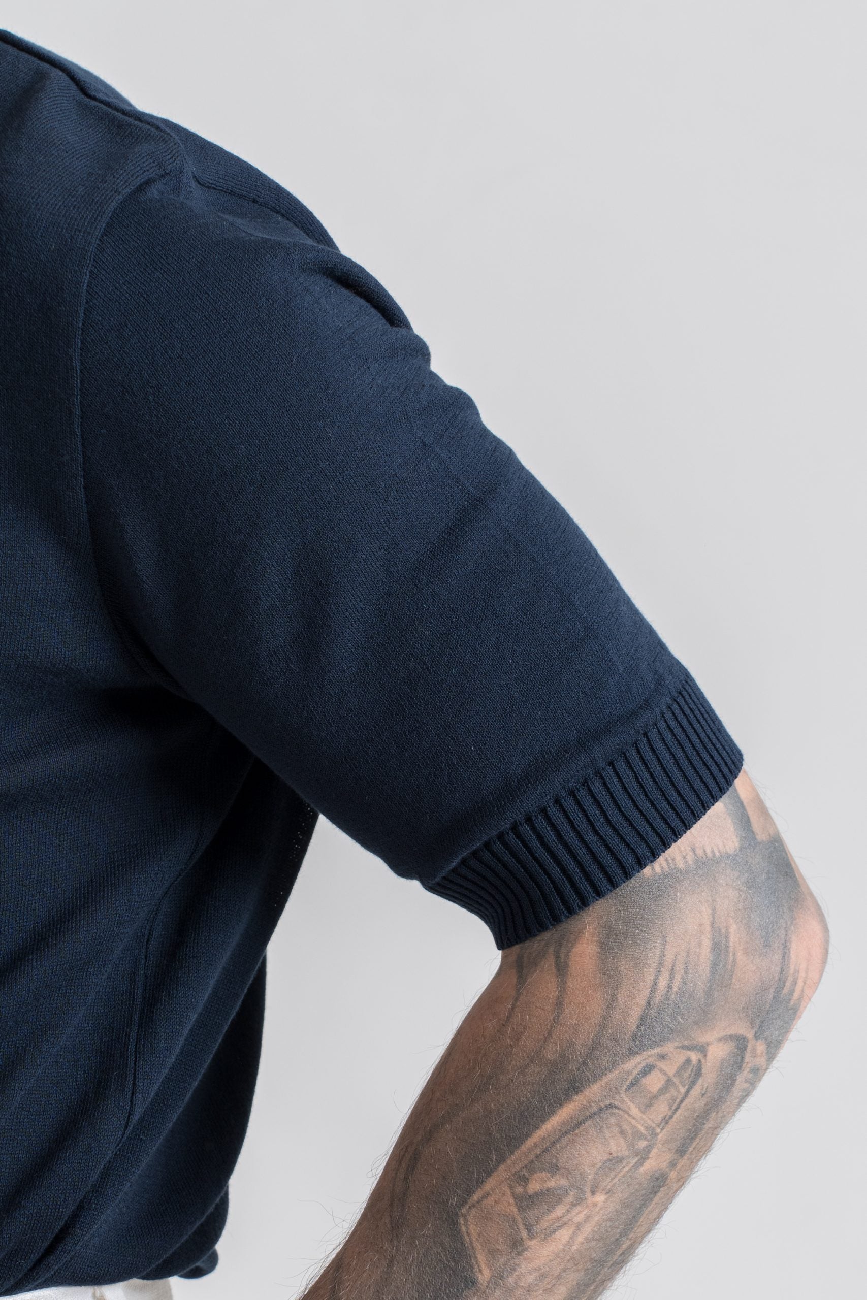 Polo in Cotone con Riporti in Lino Blu