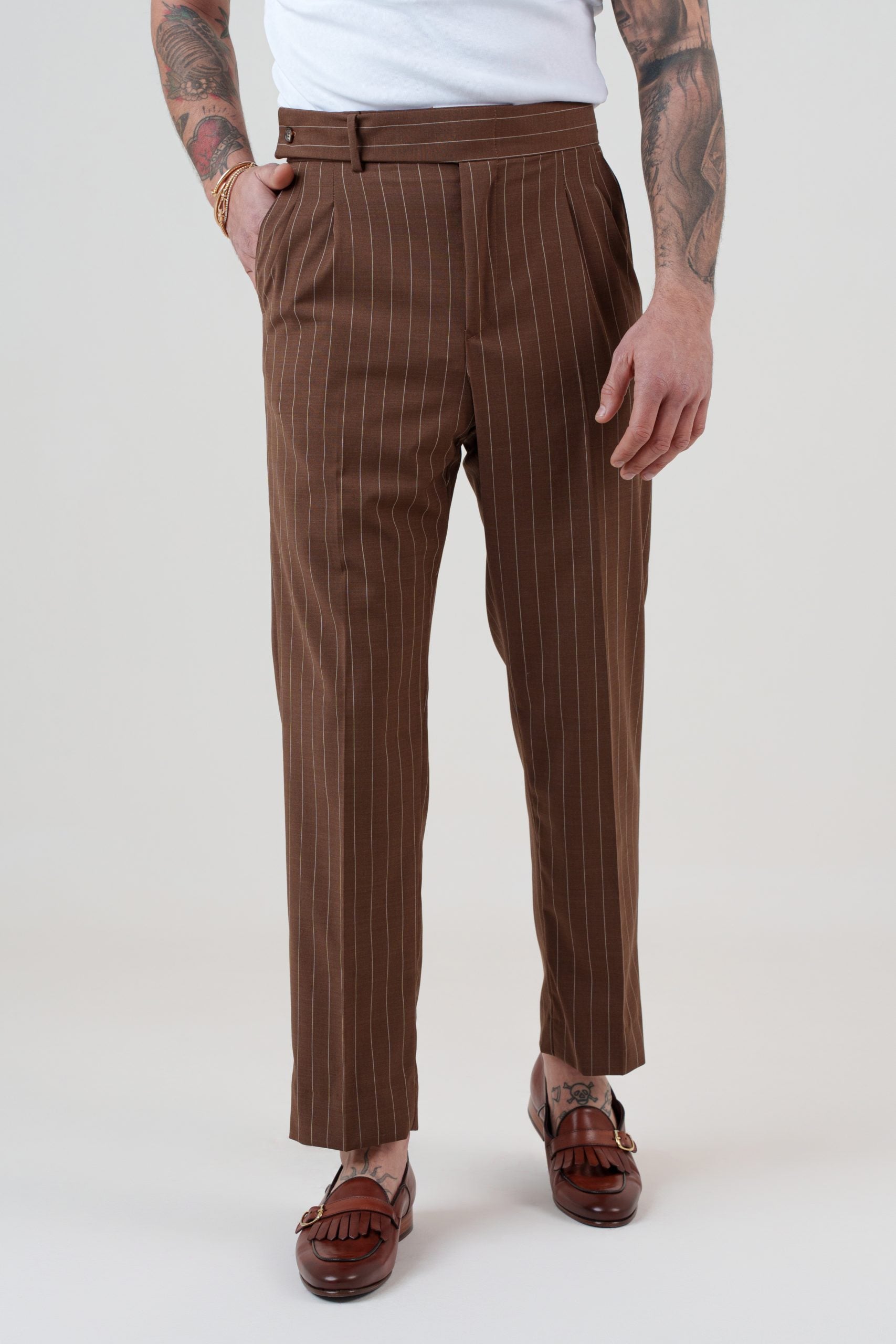 Pantalone Cinta Lunga Gessato Moro Portofino