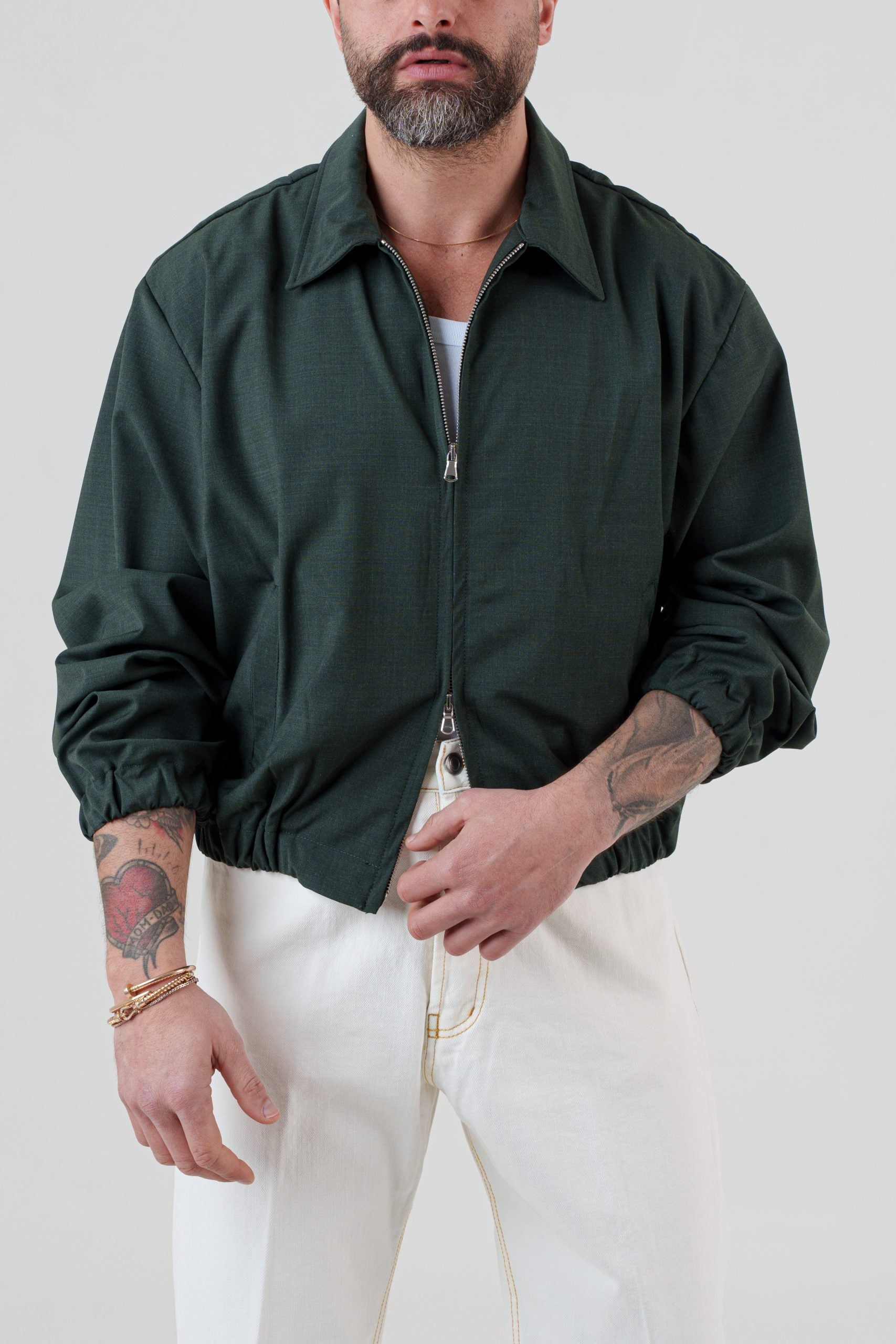 Bomber in Fresco Lana Verde Bosco Cannes