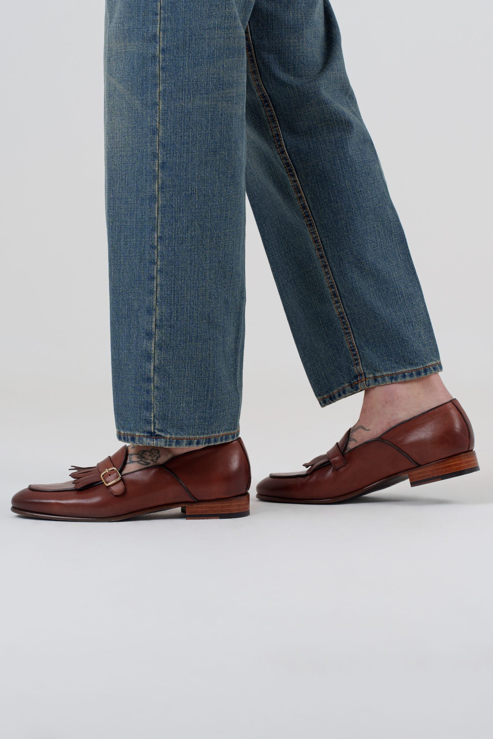 Jeans Vita Alta Fondo Ampio Sabbiato