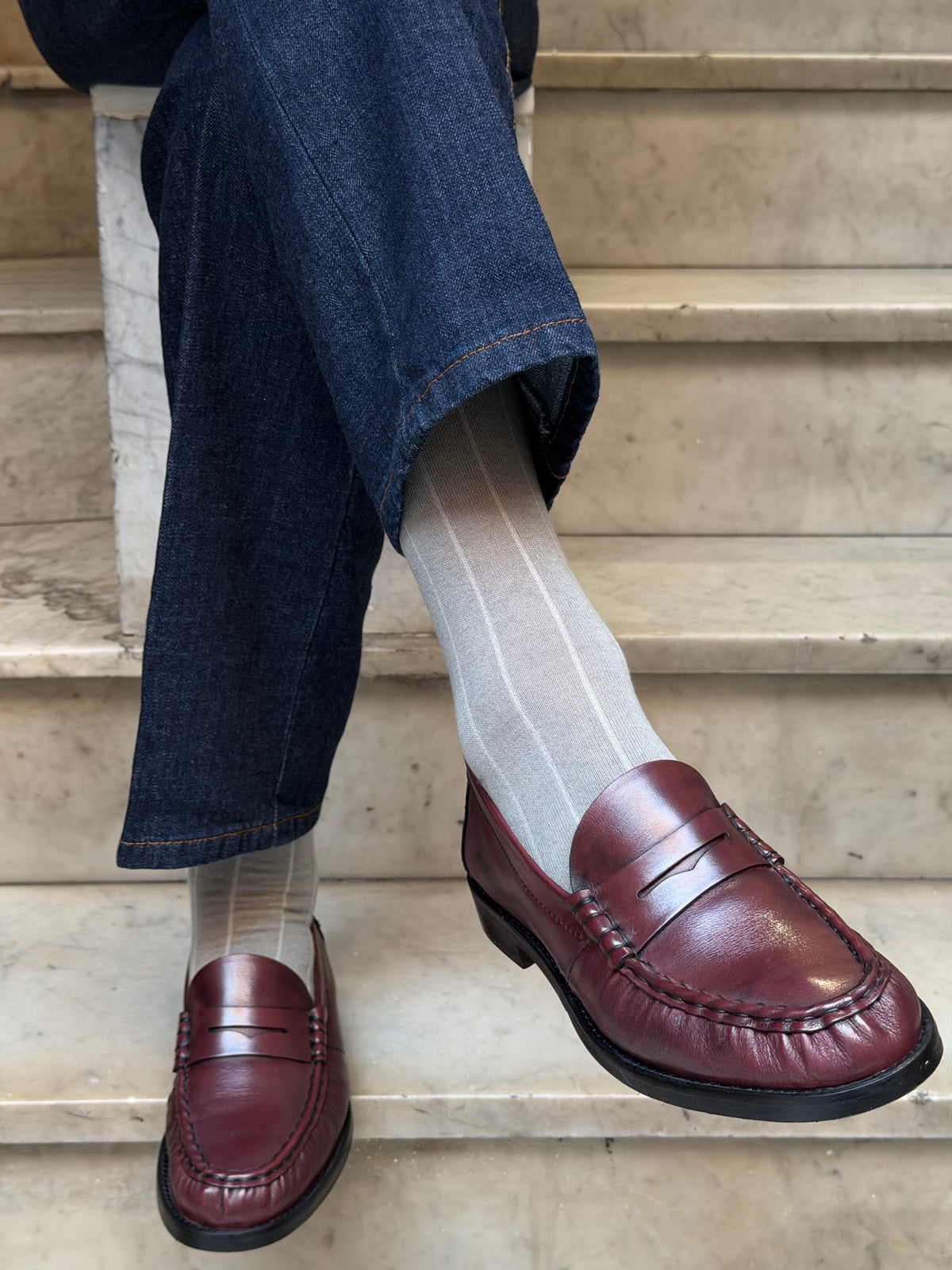Calza Cashmere e cotone a riga larga Grigio