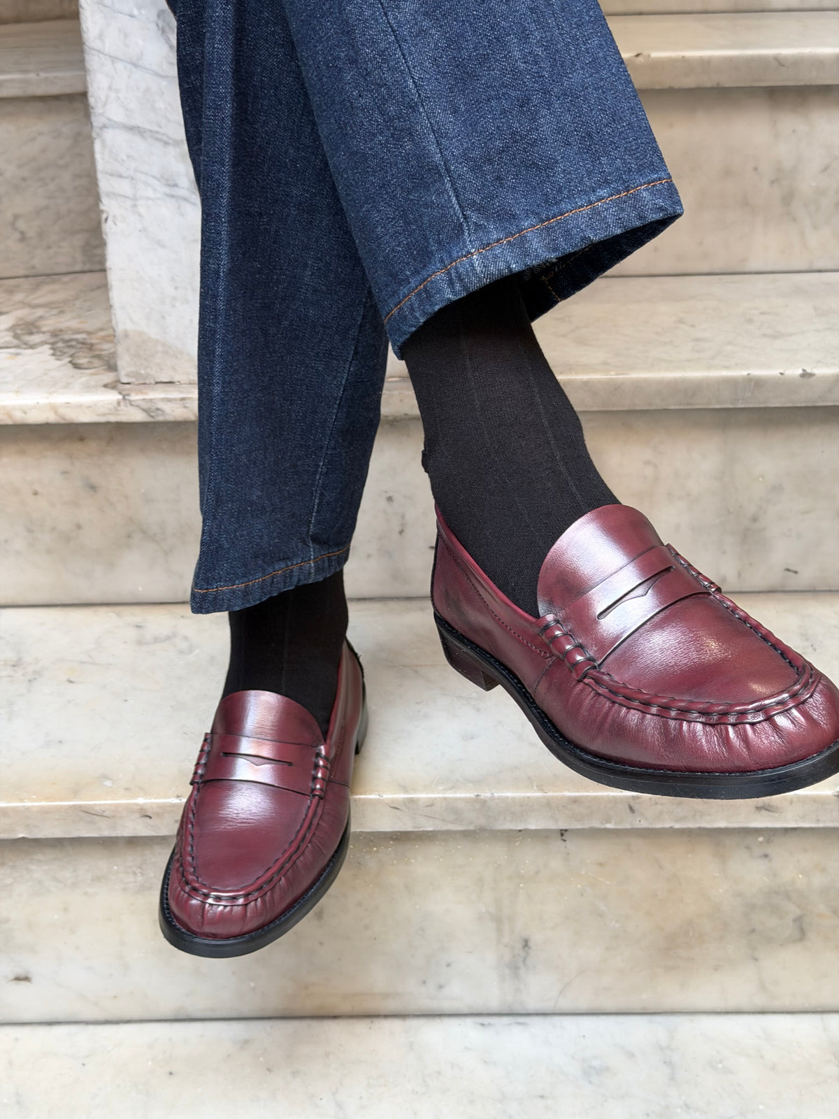 Calza Cashmere e cotone a riga larga Nero