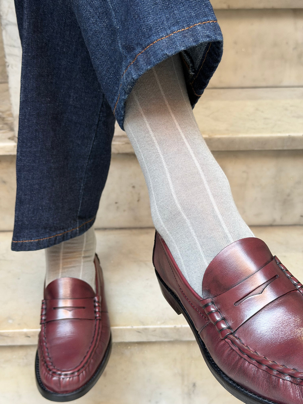 Calza Cashmere e cotone a riga larga Grigio