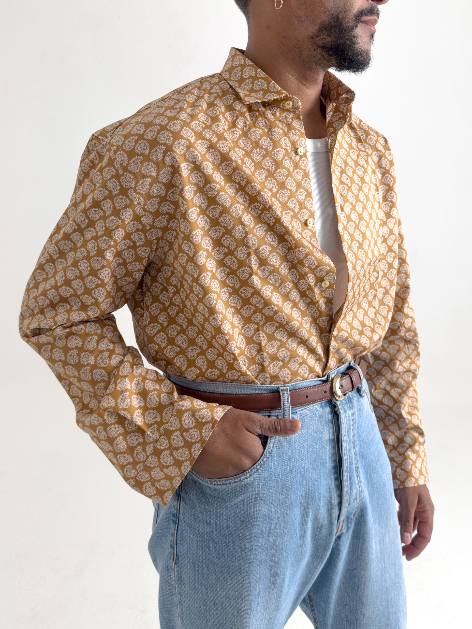 Oversized Ochre Bandana Pattern Shirt