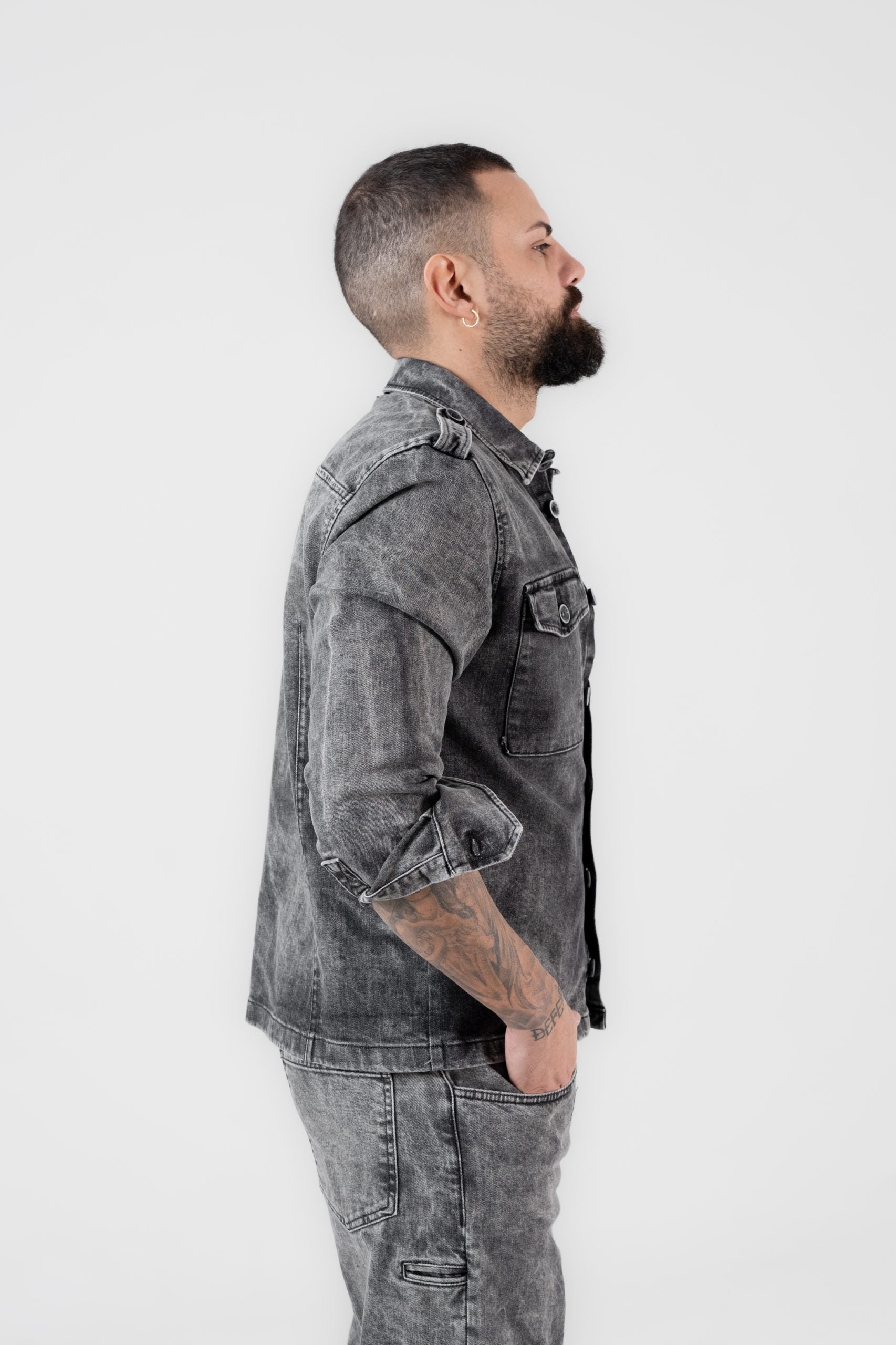 Giacchetto di Jeans Grigio Marmorizzato