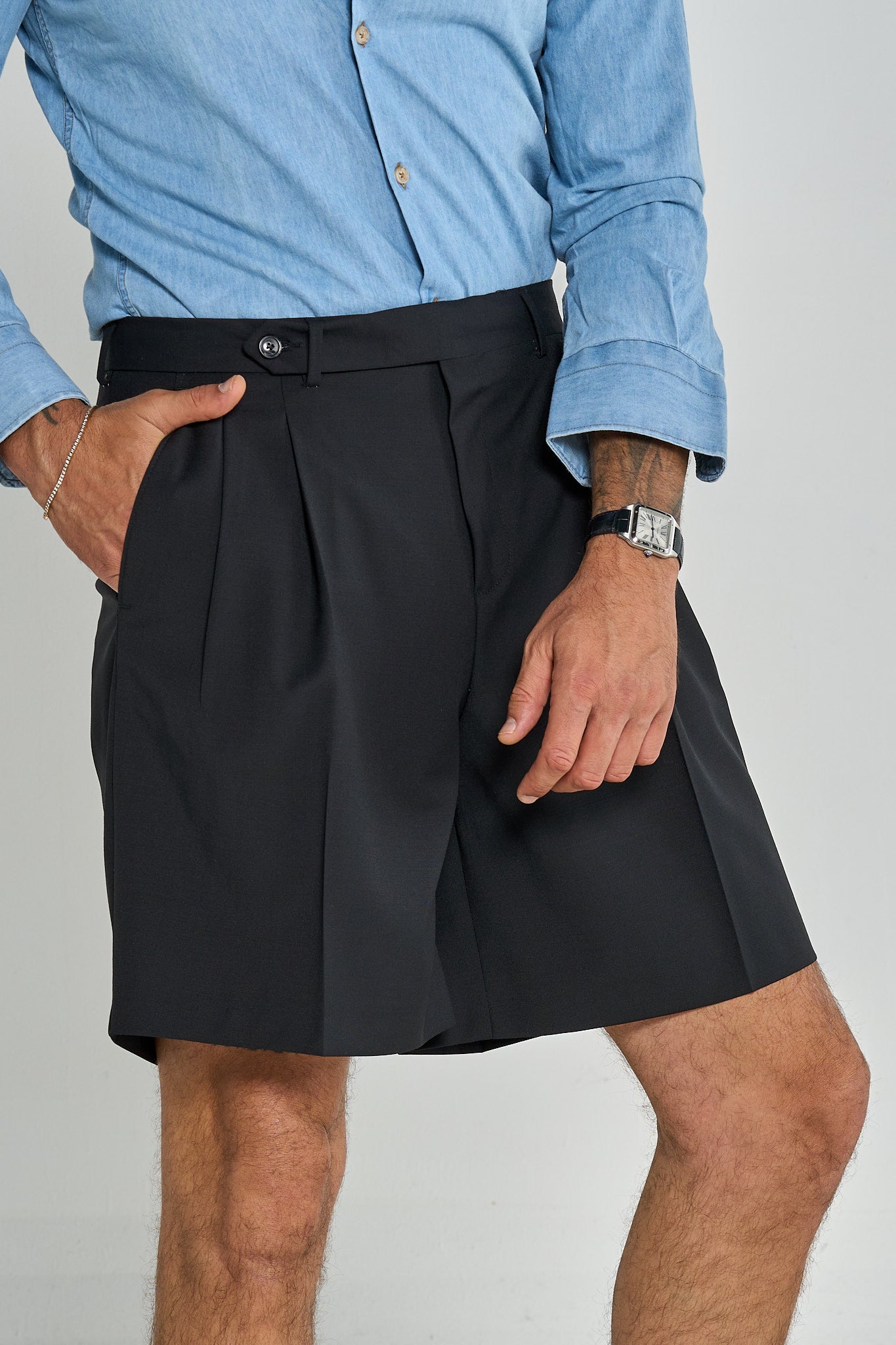 Bermuda Cinta Lunga con Passanti Nero Milano