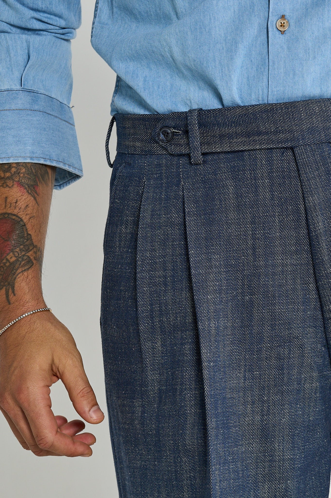 Bermuda Cinta Lunga con Passanti 100% Cotone Effetto Denim Scuro