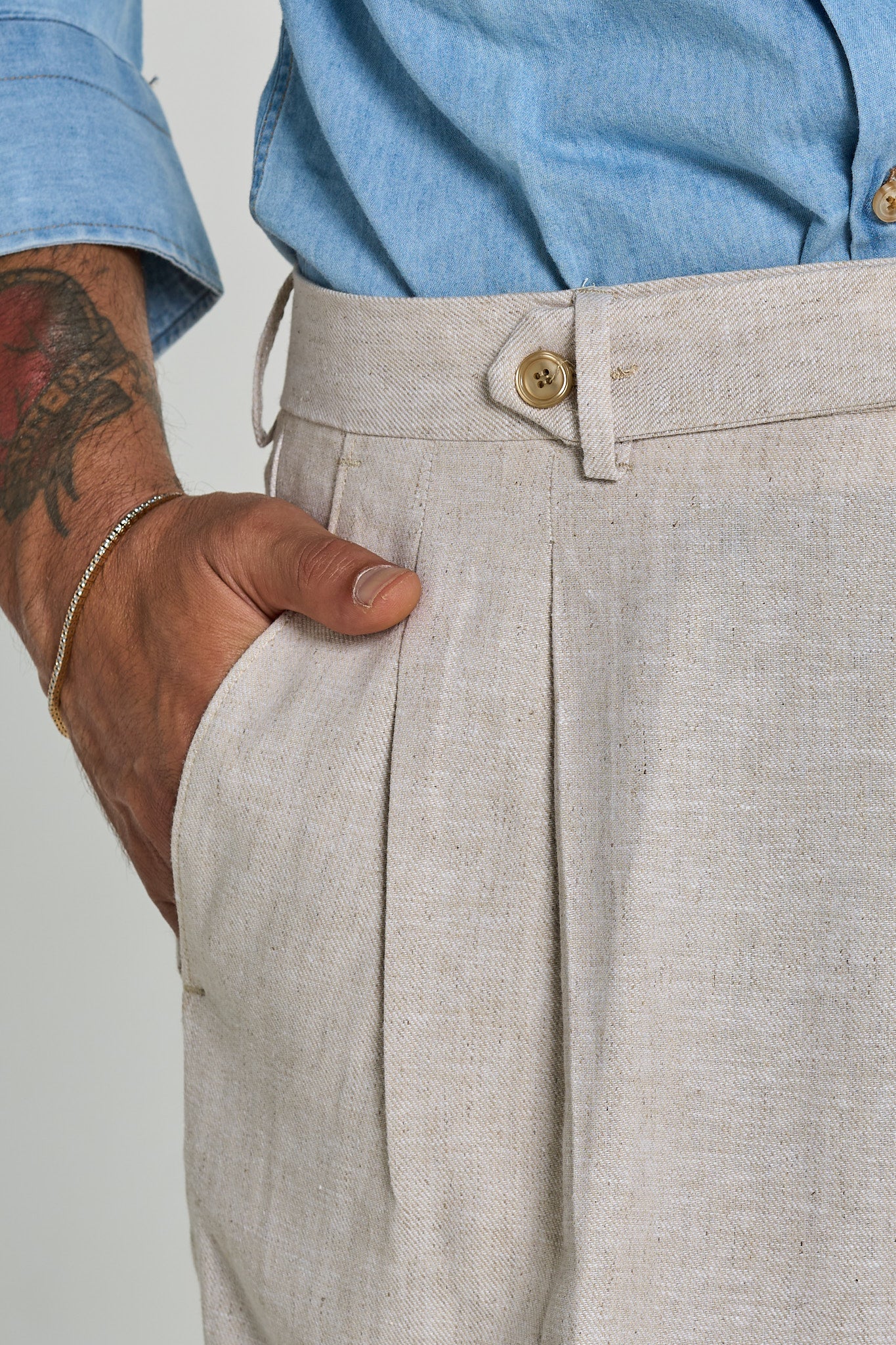 Bermuda Cinta Lunga con Passanti Lino/Cotone Naturale