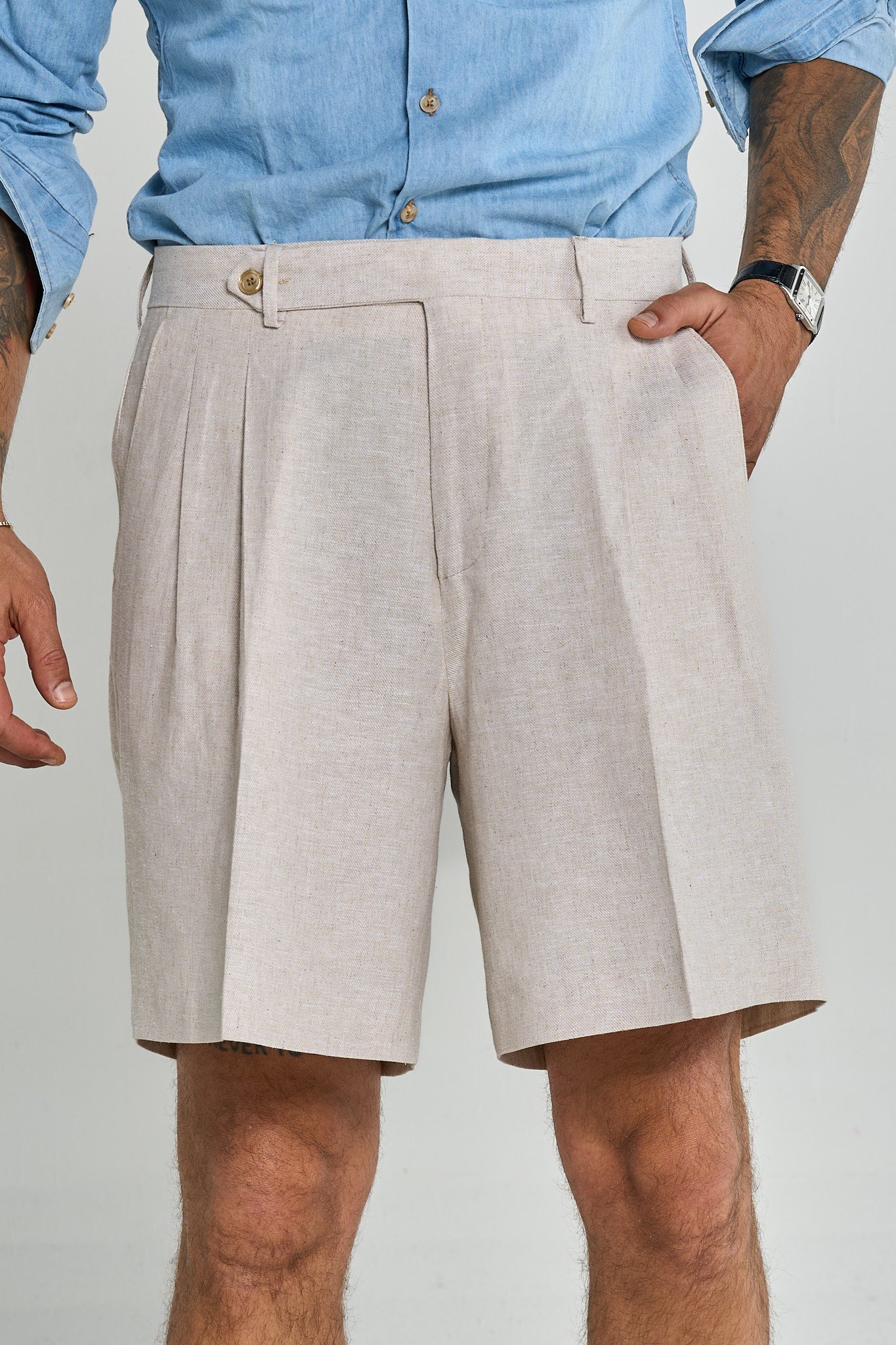 Bermuda Cinta Lunga con Passanti Lino/Cotone Naturale